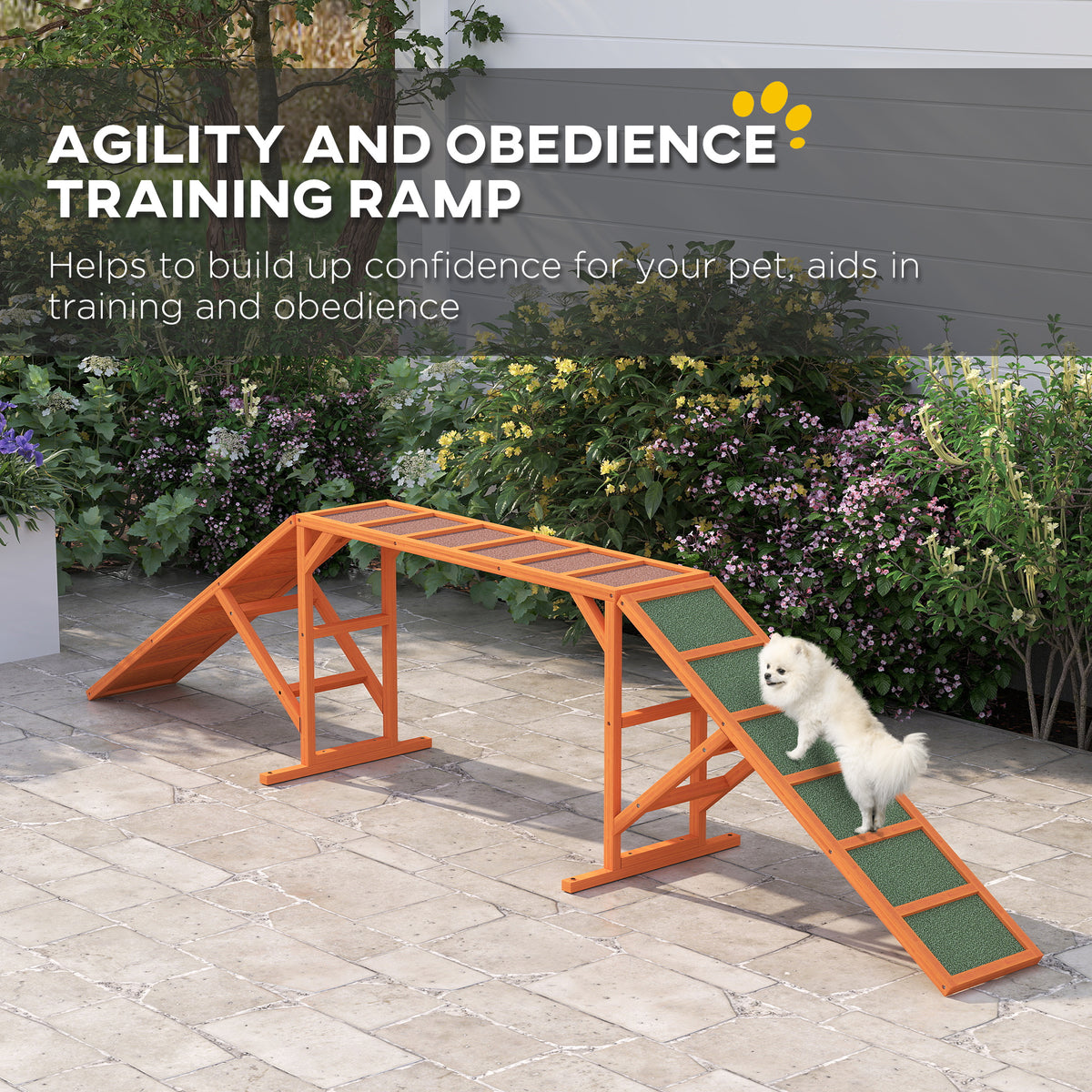 Dog Agility Ramp, Dog Walk Balance Trainer Equipment w/ Safety Bar, Non-slip Surface, Pet Training Ramp, Orange