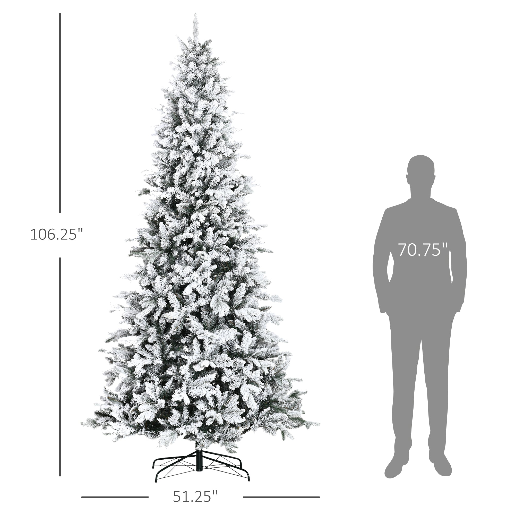 9 Foot Pine Snow Flocked Artificial Christmas Tree with 616 Realistic Cedar Branches, Auto Open, Home Holiday Decoration, Green
