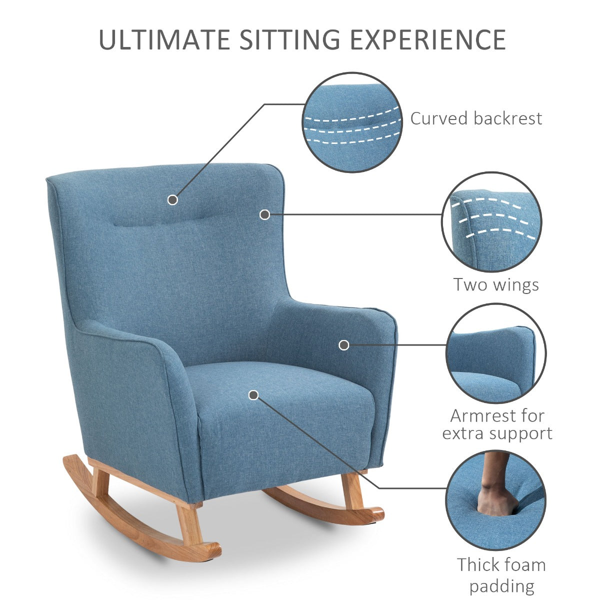 Modern Rocking Chair Sofa Armchair Modern Accent Chair, Blue