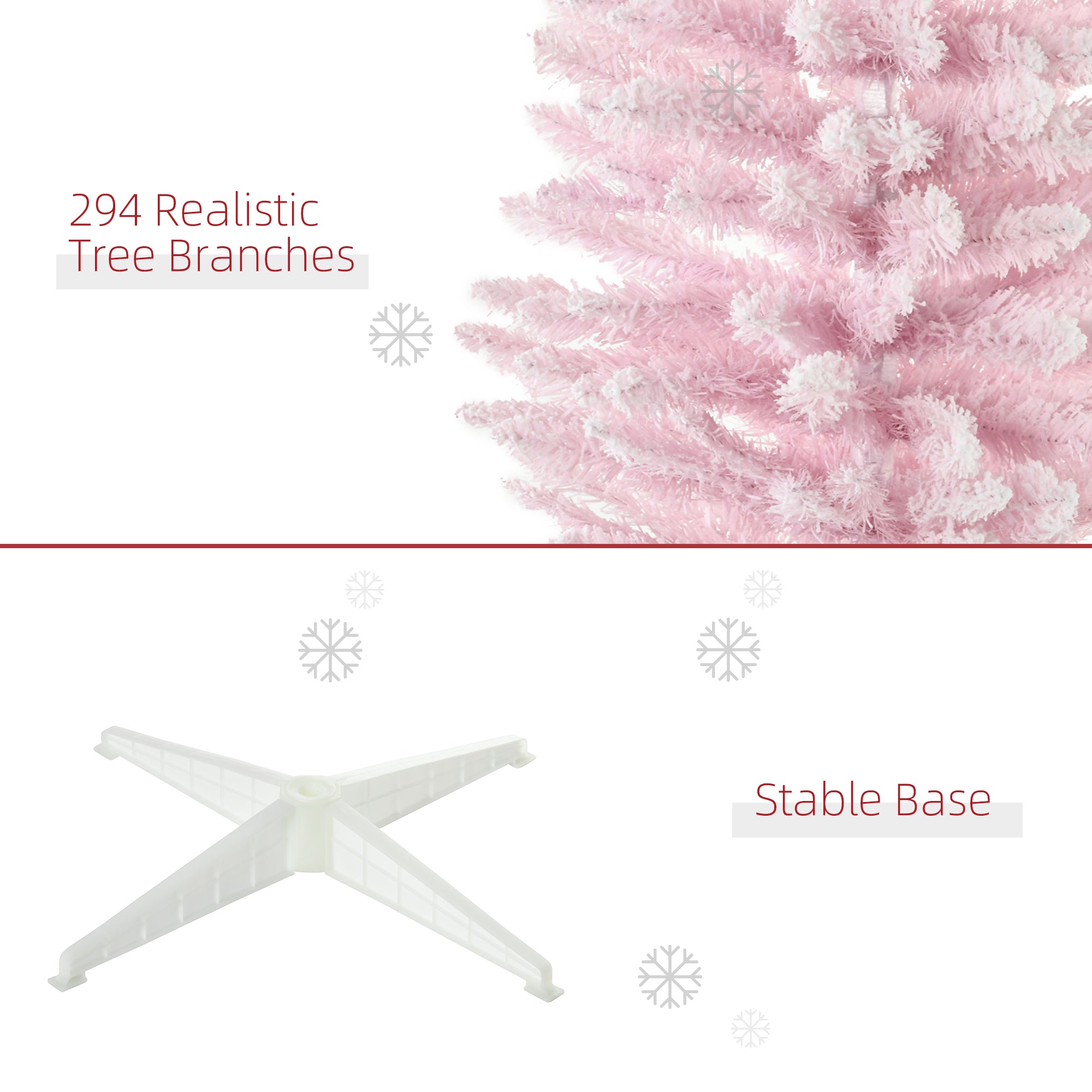 5' Decorated Christmas Tree Snow Flocked Artificial Christmas Tree with Pencil Shape, Realistic Branches, Pink