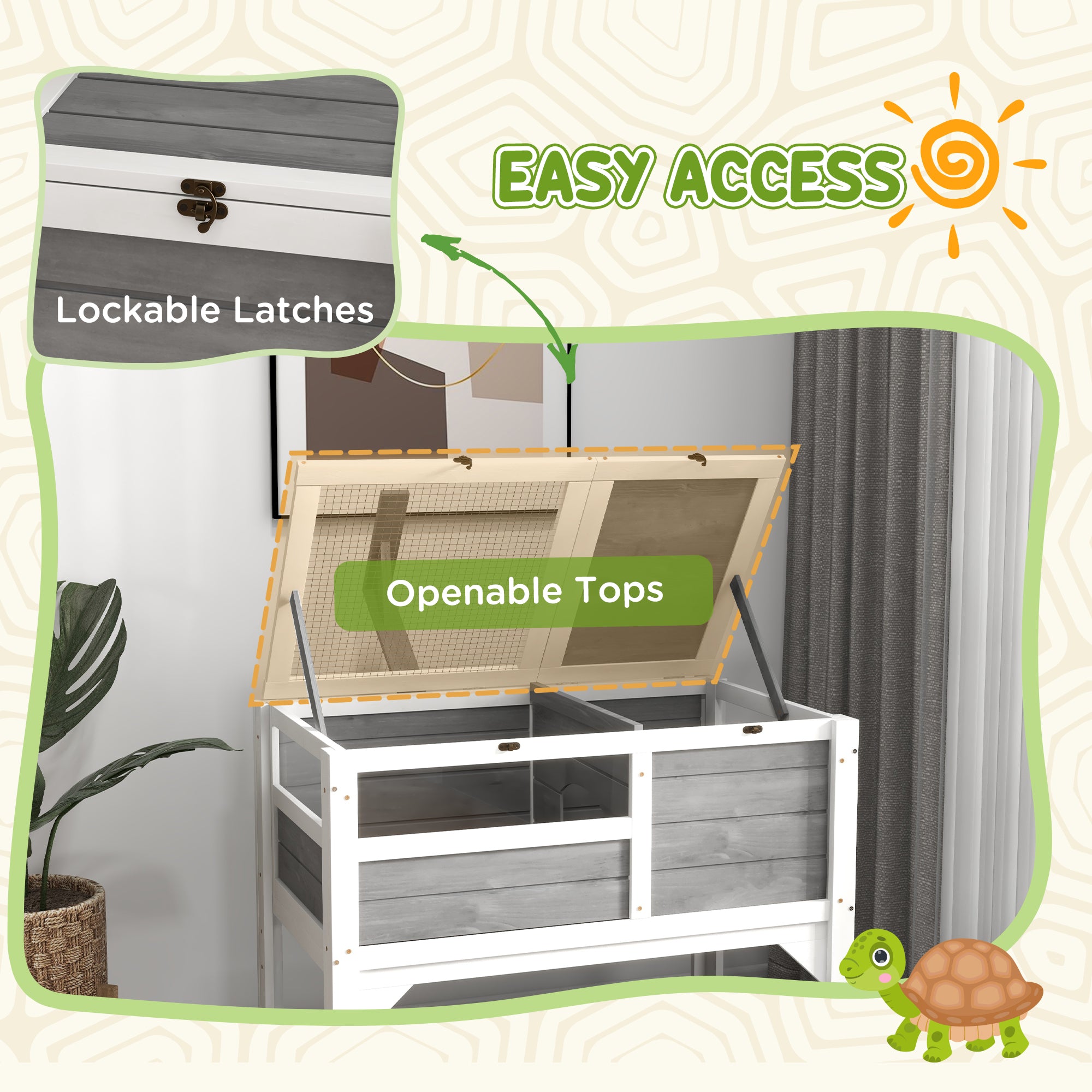 Tortoise Habitat with Shelf Storage Tortoise Gift Accessory with Weather Protection for Indoor, Light Gray - Light Gray - Image 6