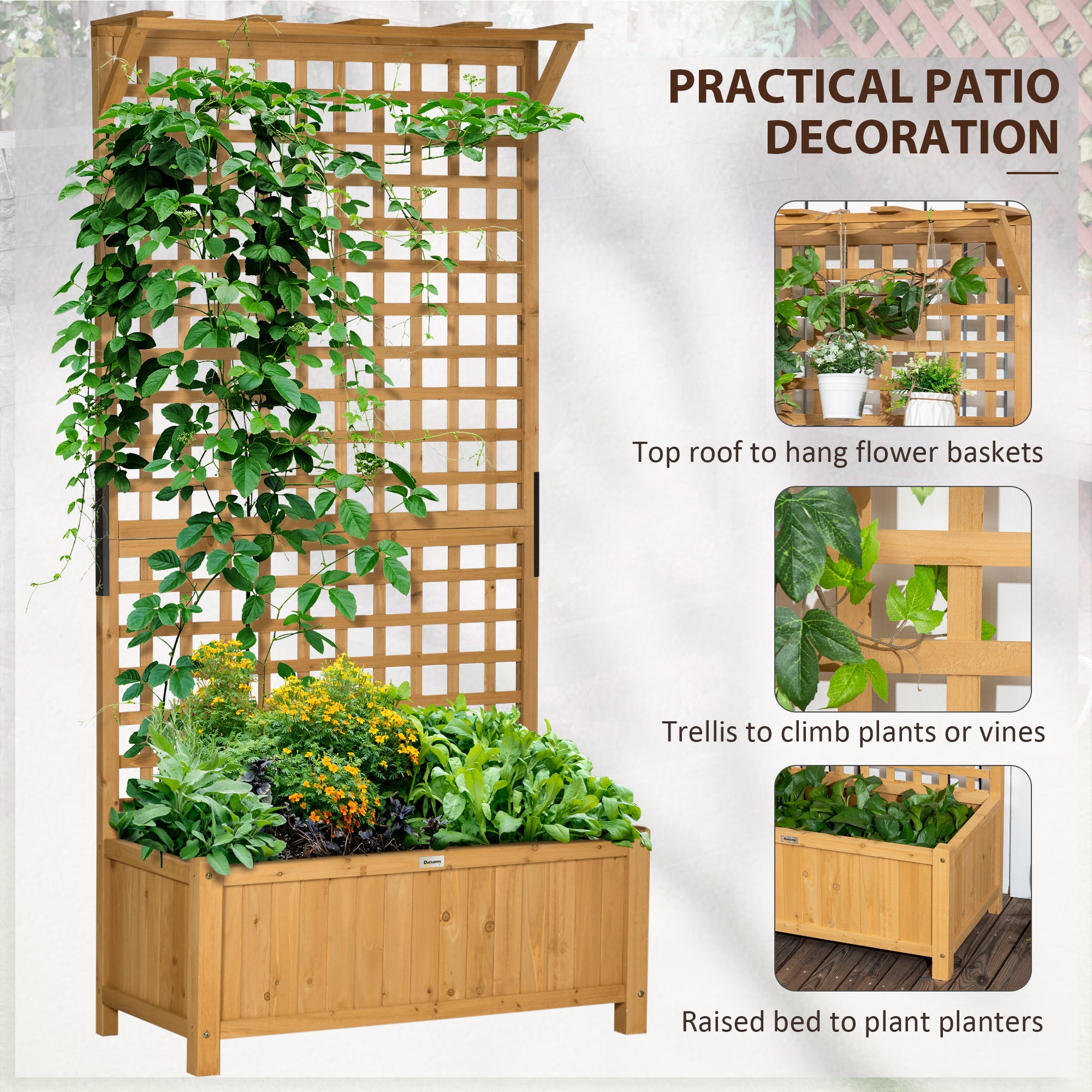 Wood Planter with Trellis for Vine Climbing, Raised Garden Bed, Privacy Screen for Backyard, Patio, Yellow - Yellow - Image 4