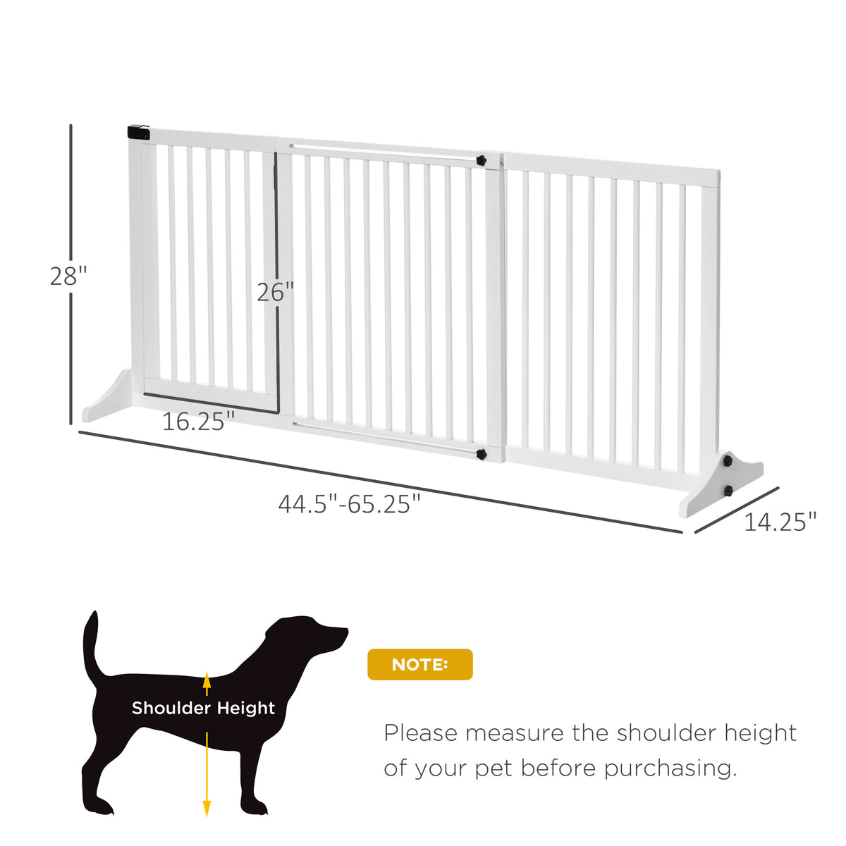 Freestanding Length Adjustable Wooden Pet Gate with Lockable Door 3 Panels, White