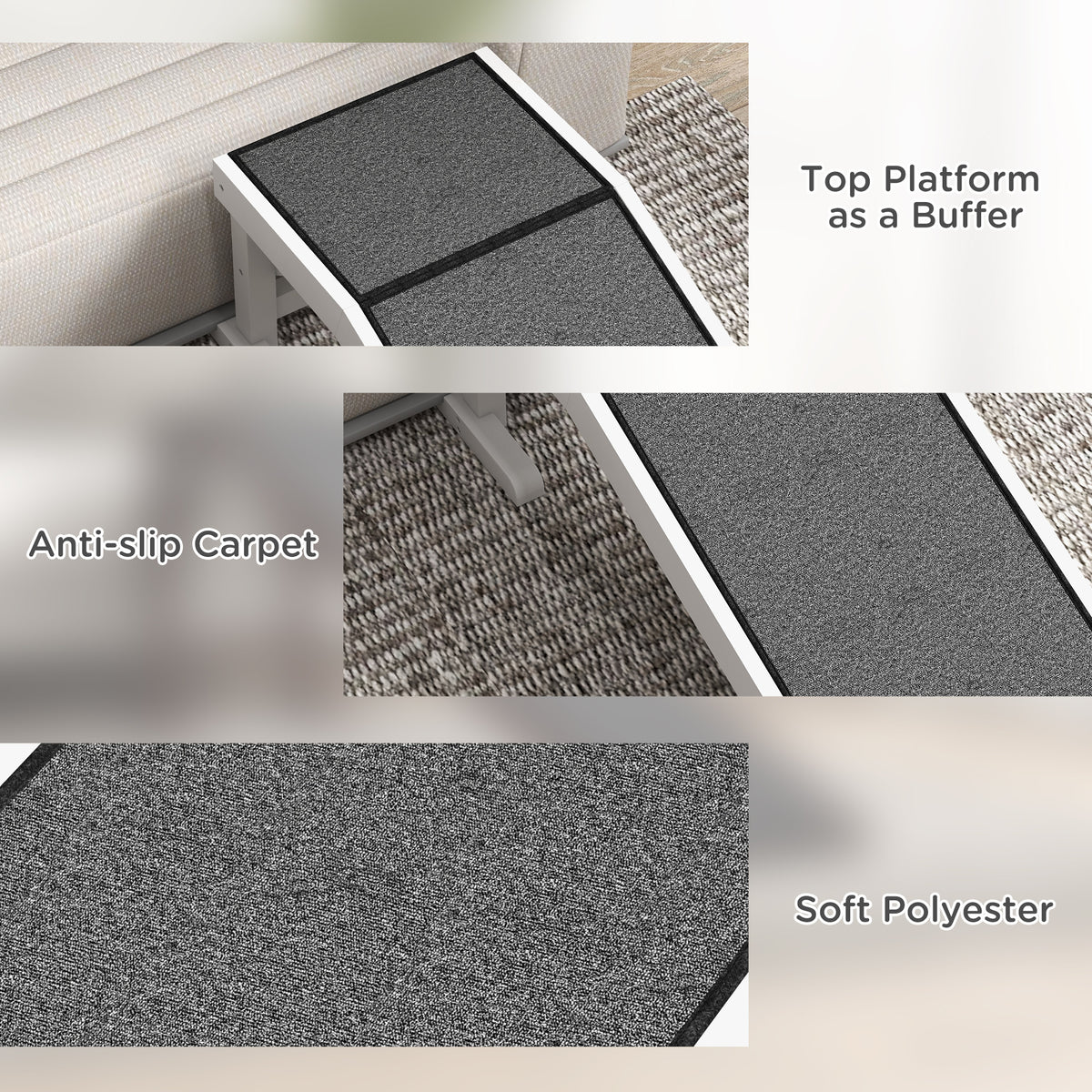 49" Pet Ramp for Dogs & Cats with Non-Slip Carpet, White