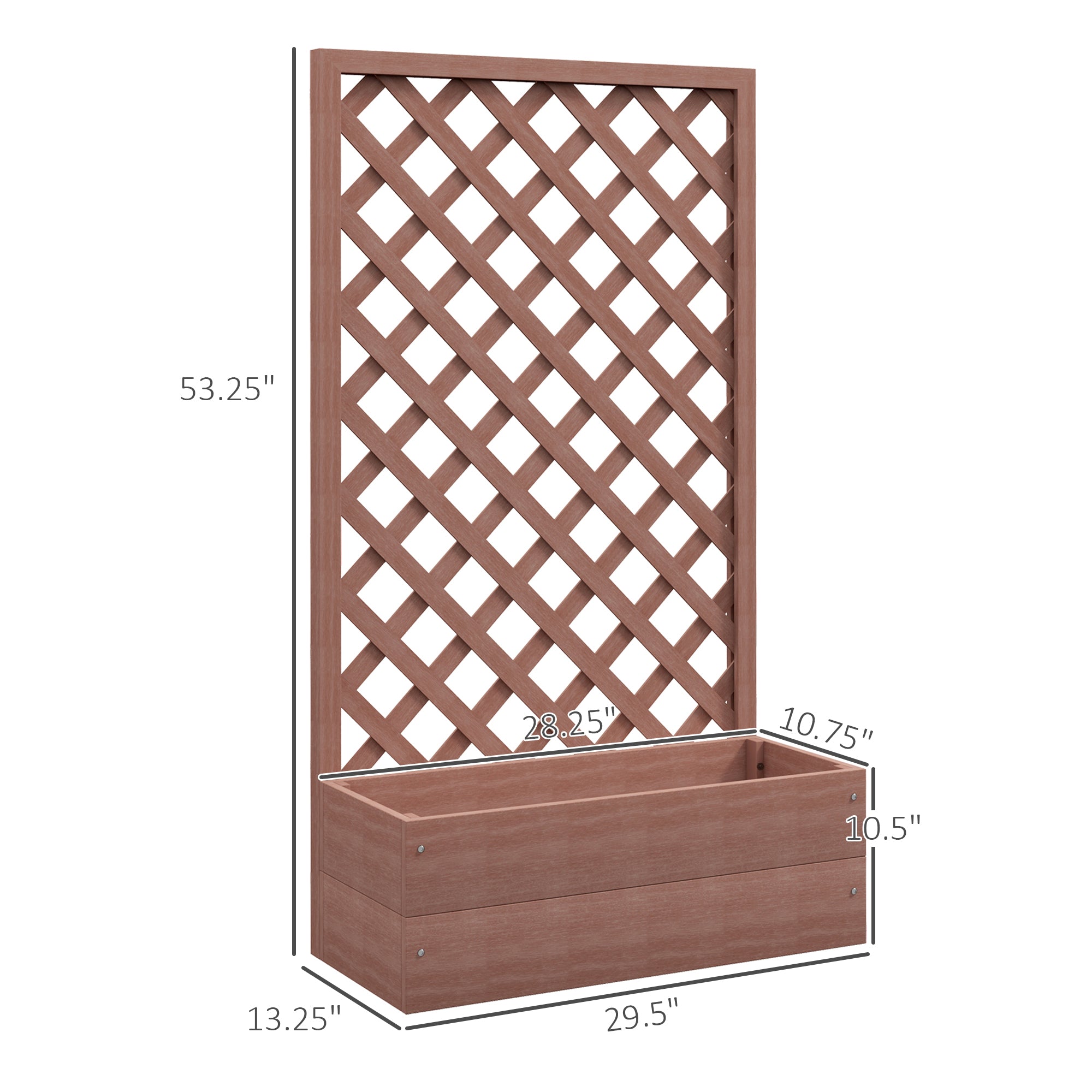 Trellis Planter Box for Climbing Plants, Raised Garden Bed w/ Trellis Lattice for Outdoor Garden, Backyard, Brown - Light Brown - Image 3