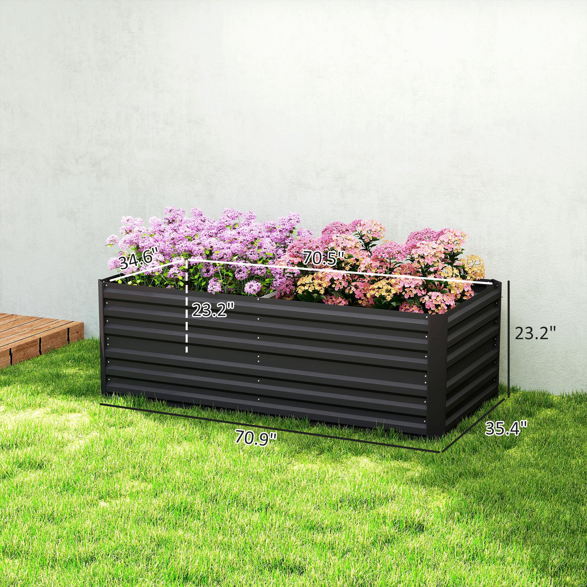 Galvanized Raised Garden Bed, Steel Outdoor Planters with Reinforced Rods, 71" x 36" x 23", Black - Black - Image 3