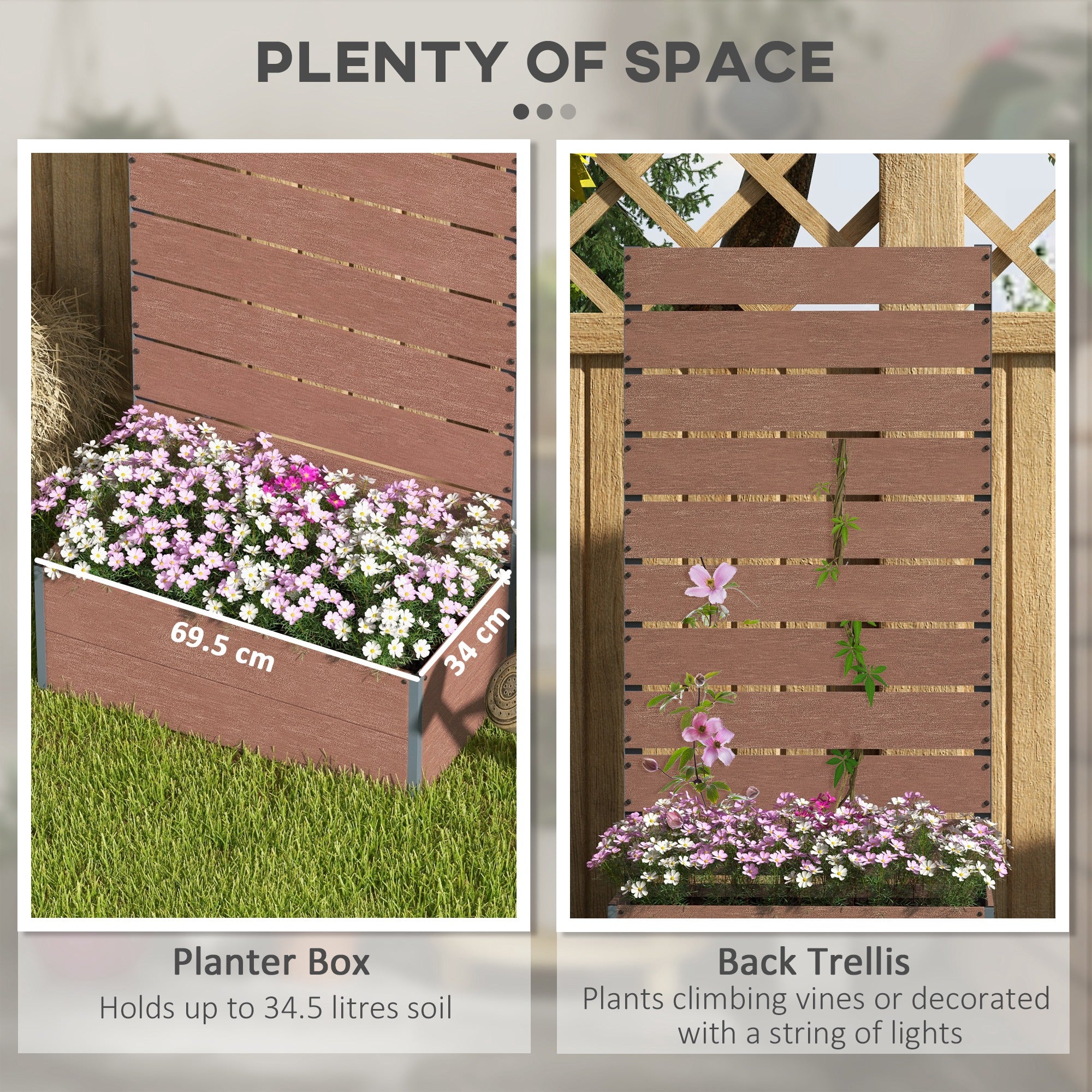 Trellis Planter for Climbing Plants, Raised Garden Bed with Trellis, Planter Box for Outdoor, 28.25" x 15" x 59", Brown - Brown - Image 4