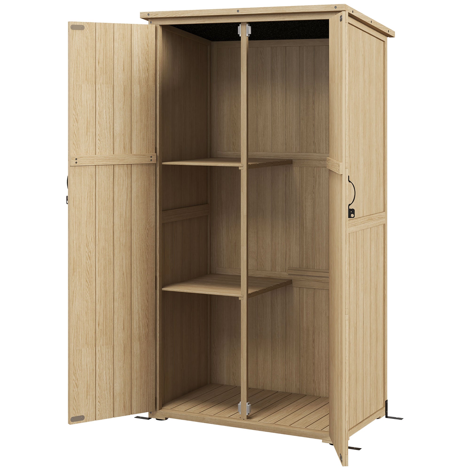 Wooden Outdoor Storage Cabinet Garden Shed with Waterproof Asphalt Roof and Lockable Doors, Natural - Natural Wood