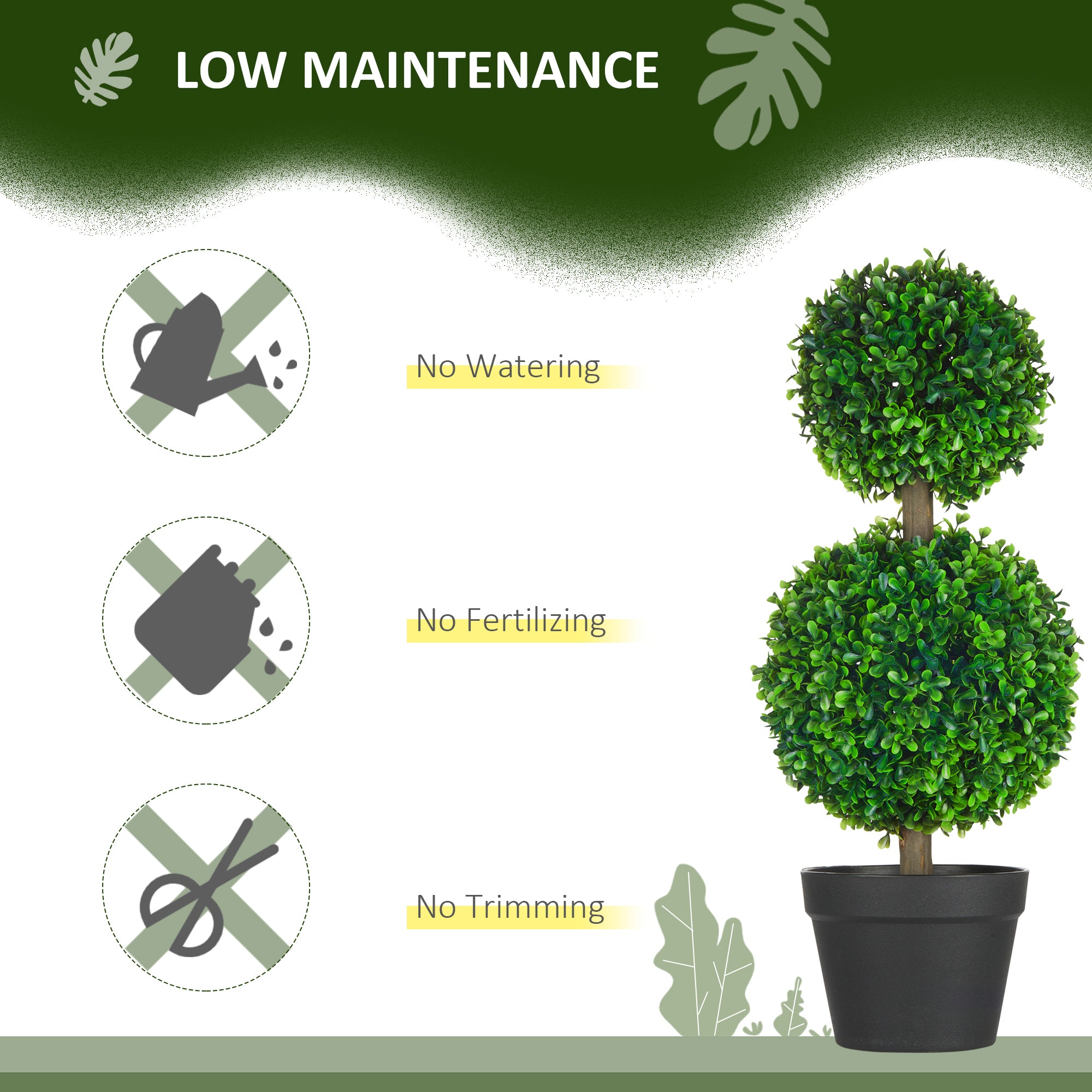 2 Pcs 23.6" Artificial Boxwood Ball Topiary Tree Set of 2 Fake Plants in Pot with Double Ball-Shaped Leaves Green