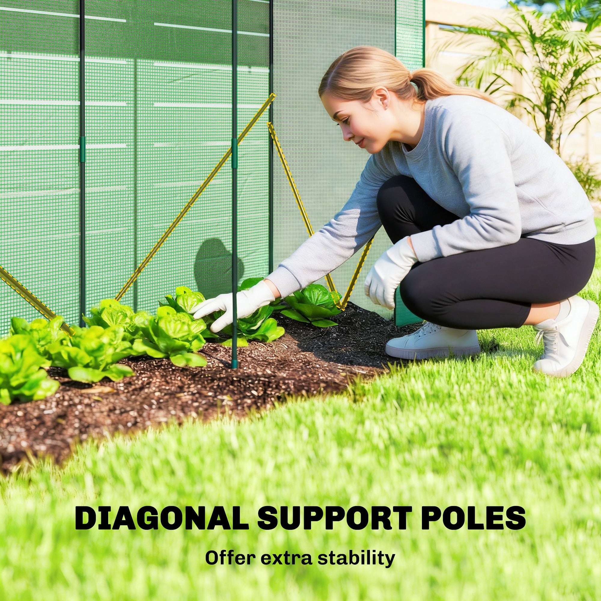 Mini Greenhouse, Portable Greenhouse with Roll-Up Door and 2 Mesh Windows, PE Cover, 78.7" x 29.5" x 74", Green - Green - Image 4