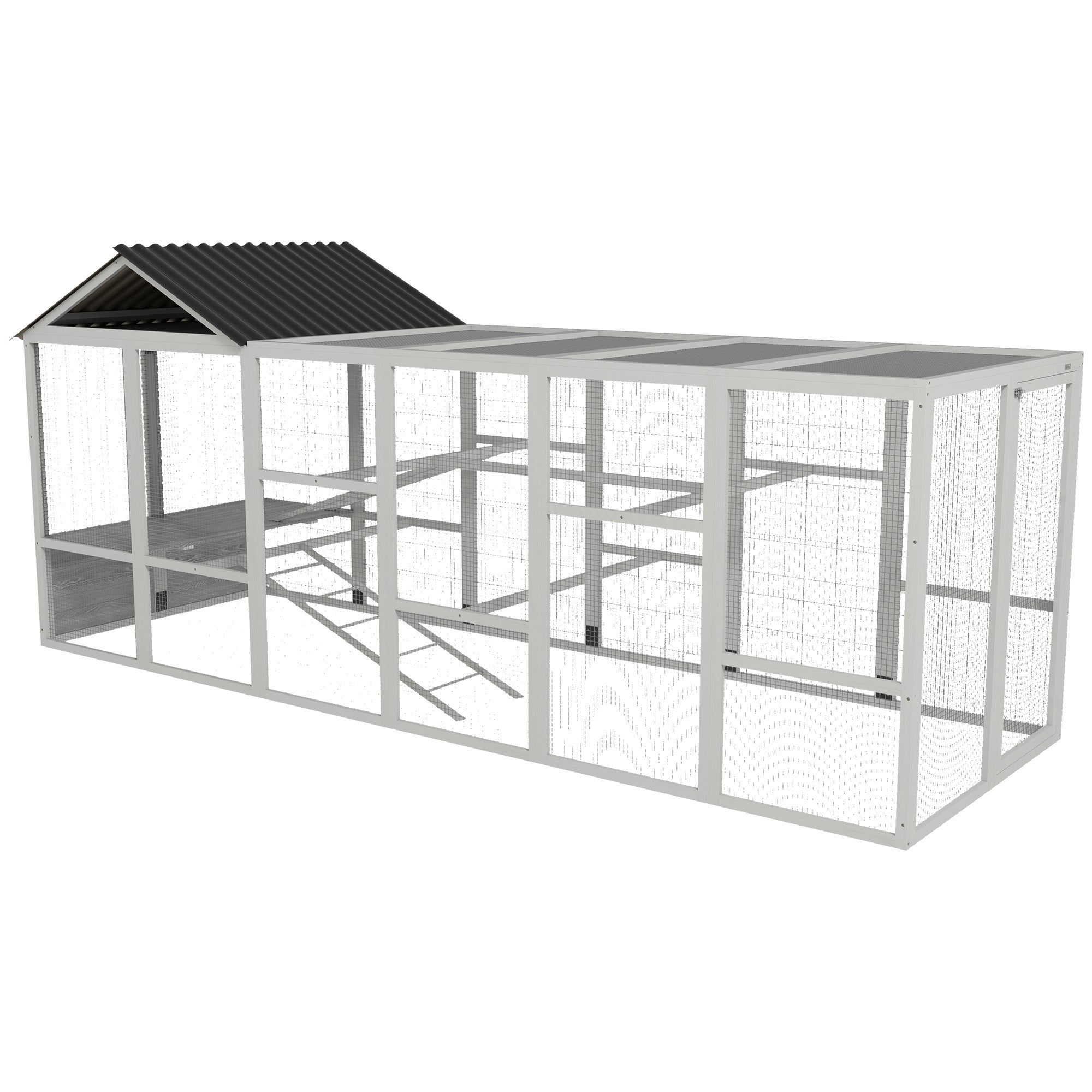 Wooden Chicken Coop Run for 6 - 10 Chickens, Hen House Add-On with Storage, Perches, 141.75" x 48" x 61", Gray - Gray