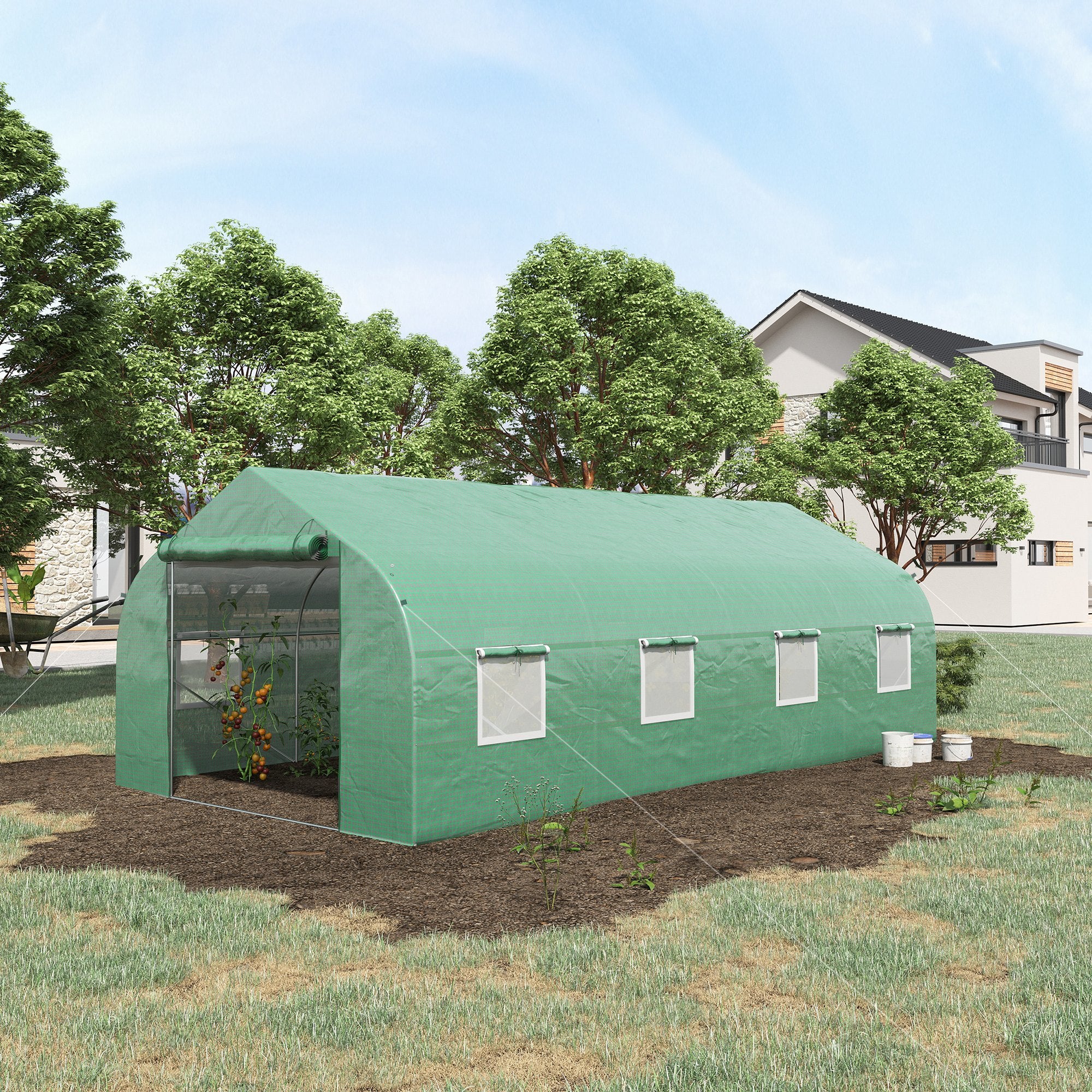 20' x 10' x 7' Walk-in Tunnel Greenhouse with Zippered Mesh Door and 8 Mesh Windows, Gardening Plant Hot House with Galvanized Steel Hoops, Green - Green - Image 2