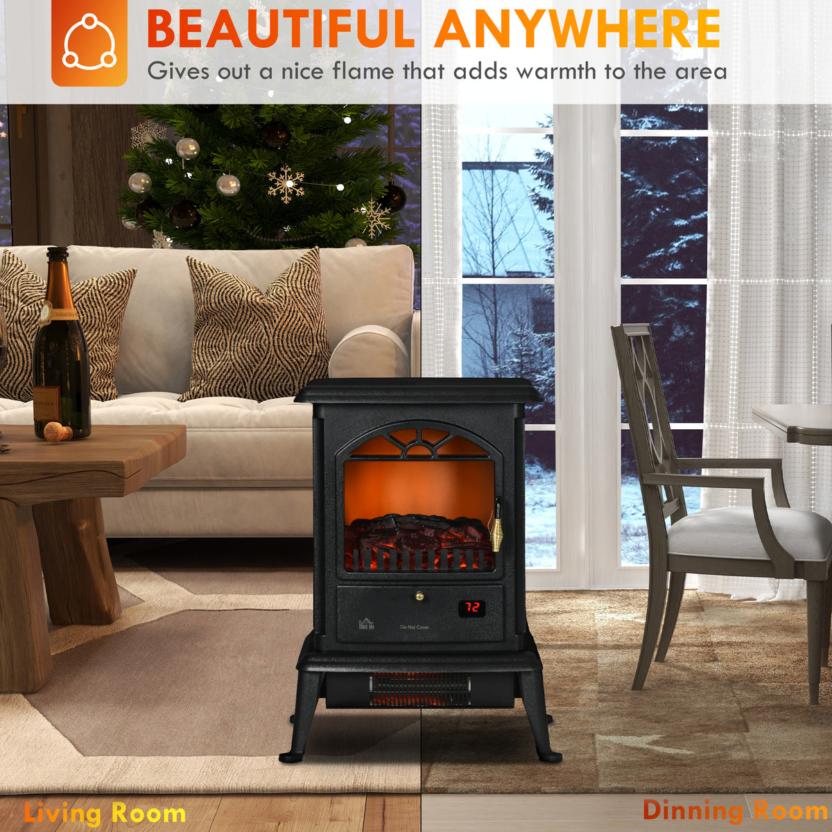 23" Electric Infrared Fireplace Stove, Freestanding Fire Place Heater with Realistic Log Flame, Timer, Black