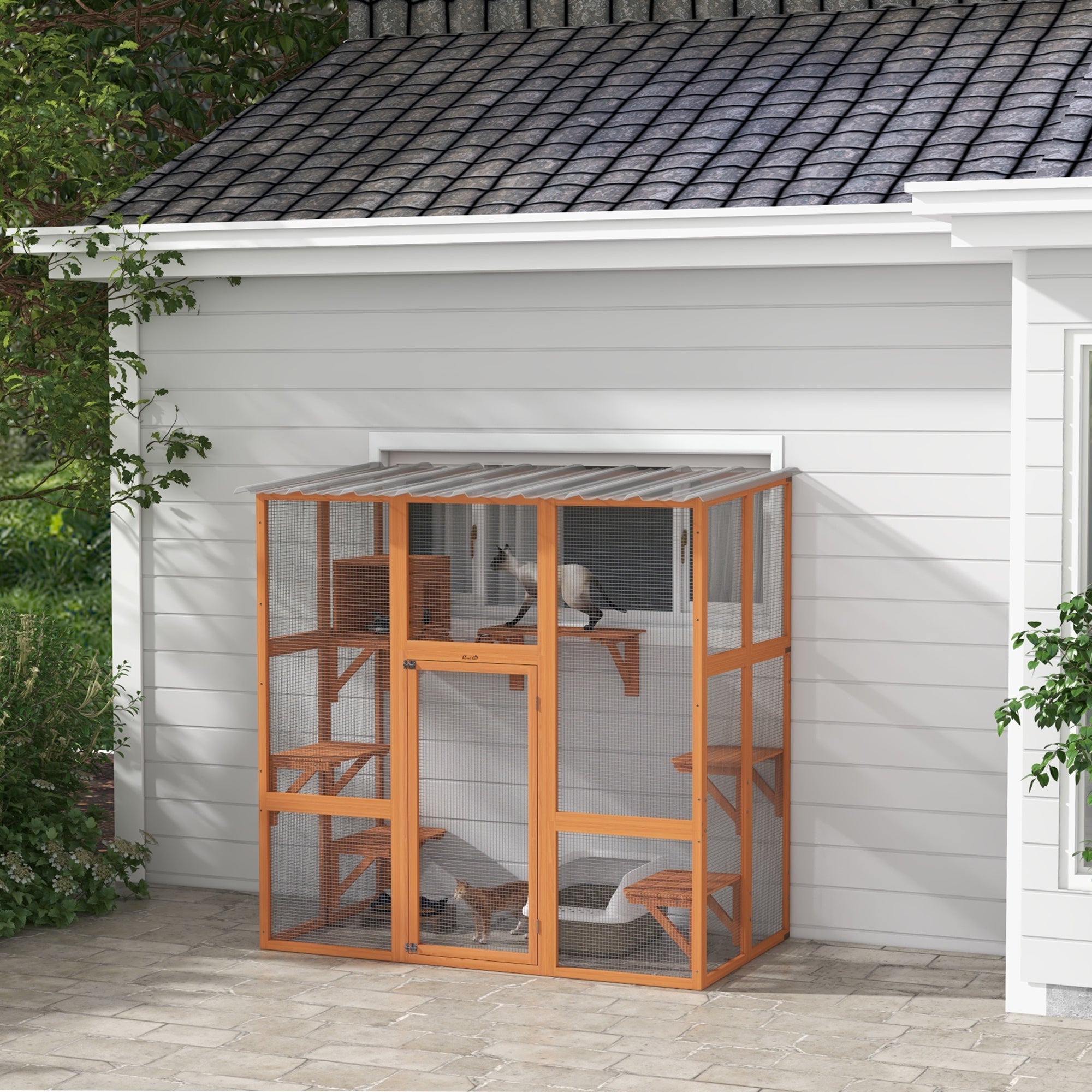 Catio Cat Window Box Outside Enclosure with Bridge Platforms - Orange - Image 2