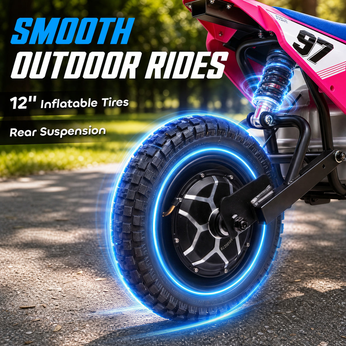 36V Electric Dirt Bike for Kids with Brushless Motor, Up to 9.9 MPH, Inflatable Tires and Rear Suspension, Pink