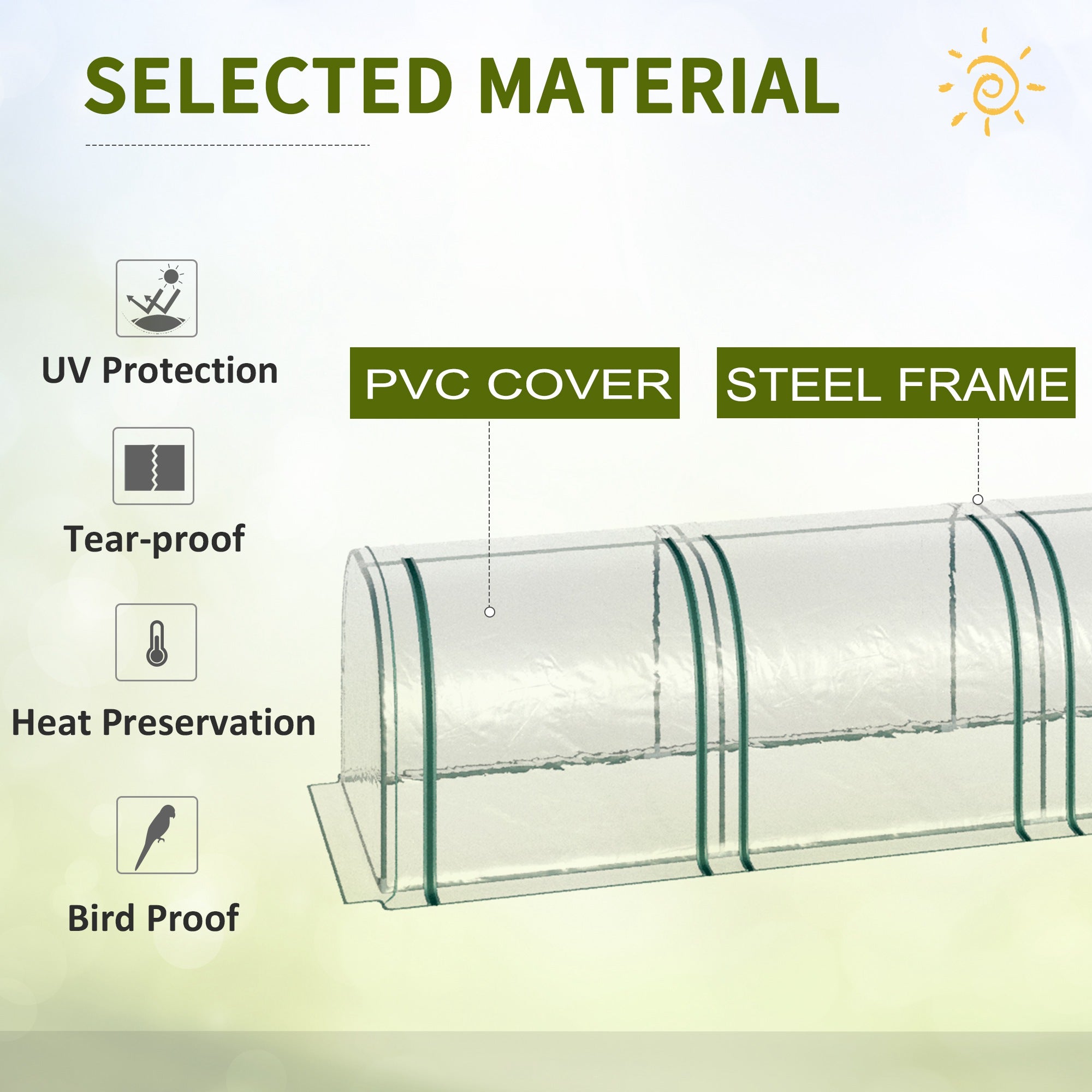 13' L x 3' W x 2.5' H Portable Tunneled Greenhouse with 4 Zippered Doors, Water/UV Fighting PVC Cover - Clear - Image 5