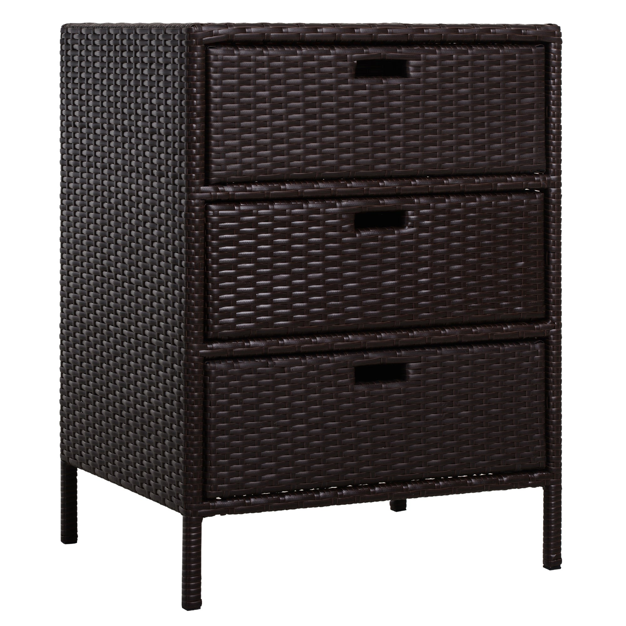 Patio PE Rattan Storage Cabinet, Wicker Pool Cabinet Organizer, Outdoor Towel Rack for Pool with 3 Drawers, Brown - Brown