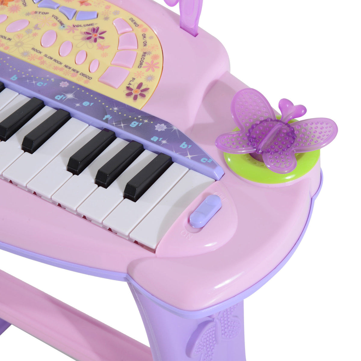 Qaba 32-Key Princess Electronic Toy Piano for Kids, Educational Keyboard Piano with Stool, MP3, Record, Flashing Lights, Microphone for 3-6 Years, Pink