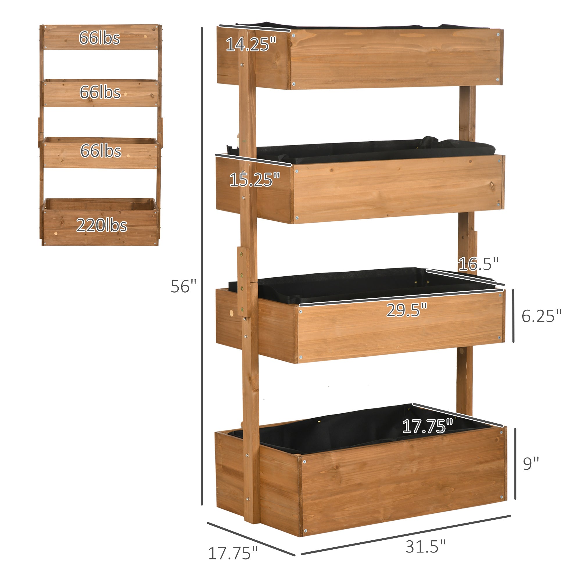 Vertical 4 Tier Raised Garden Bed, Wooden Planter Box, Self-Draining with Bed Liner for Indoor Outdoor Flowers, Vegetables and Herbs, Orange - Orange - Image 3