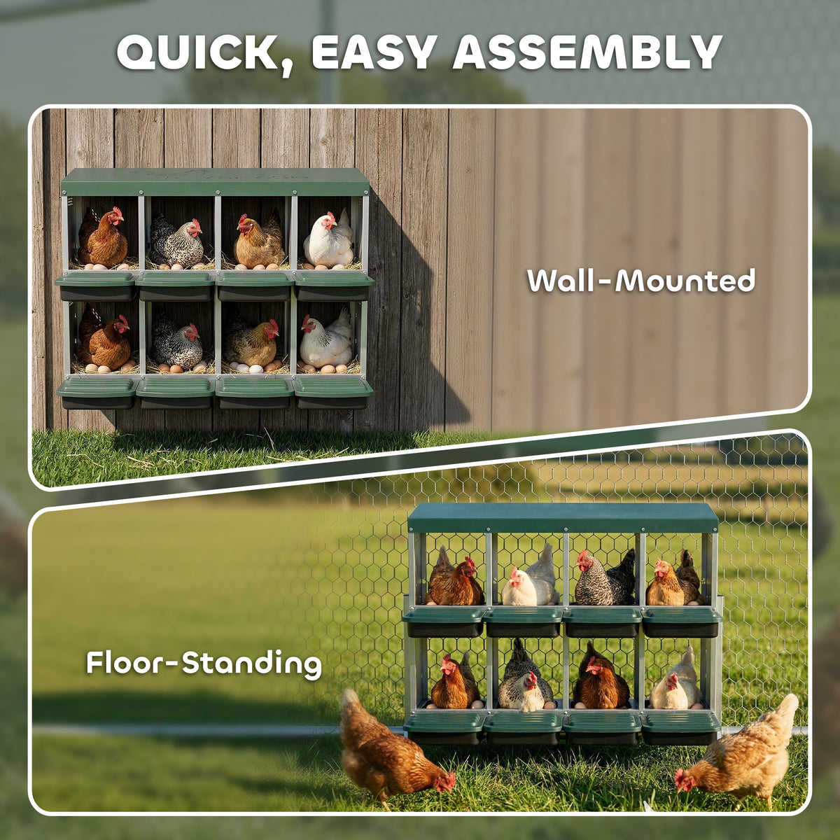 Chicken Nesting Boxes, 8 Compartment Metal Nesting Boxes for Chickens, Two-Tier Egg Laying Boxes with Vented Holes
