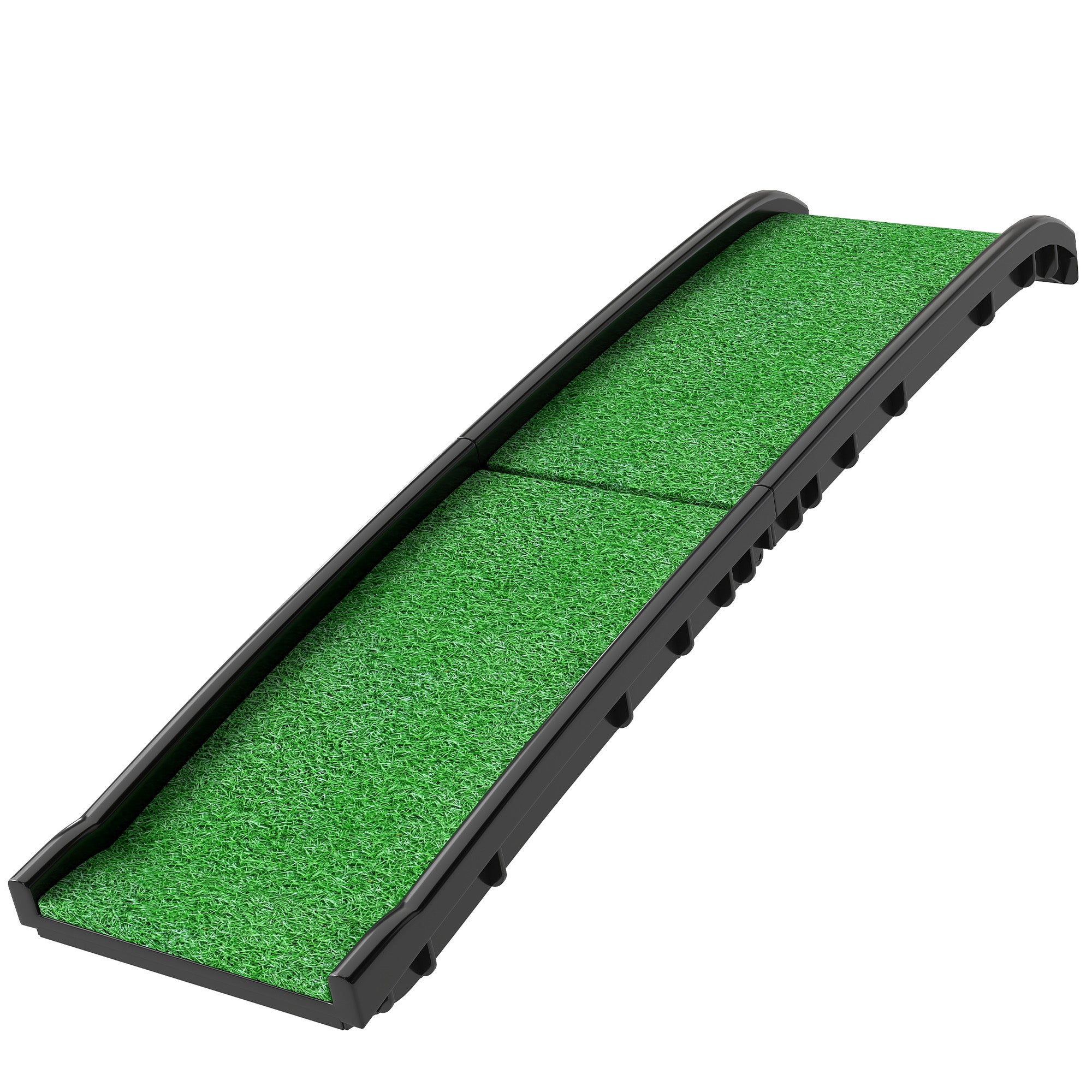 Folding Dog Ramp for Car, 61 Inches Portable Pet Ramp with Non Slip Grass Surface, Raised Side Rails - Black