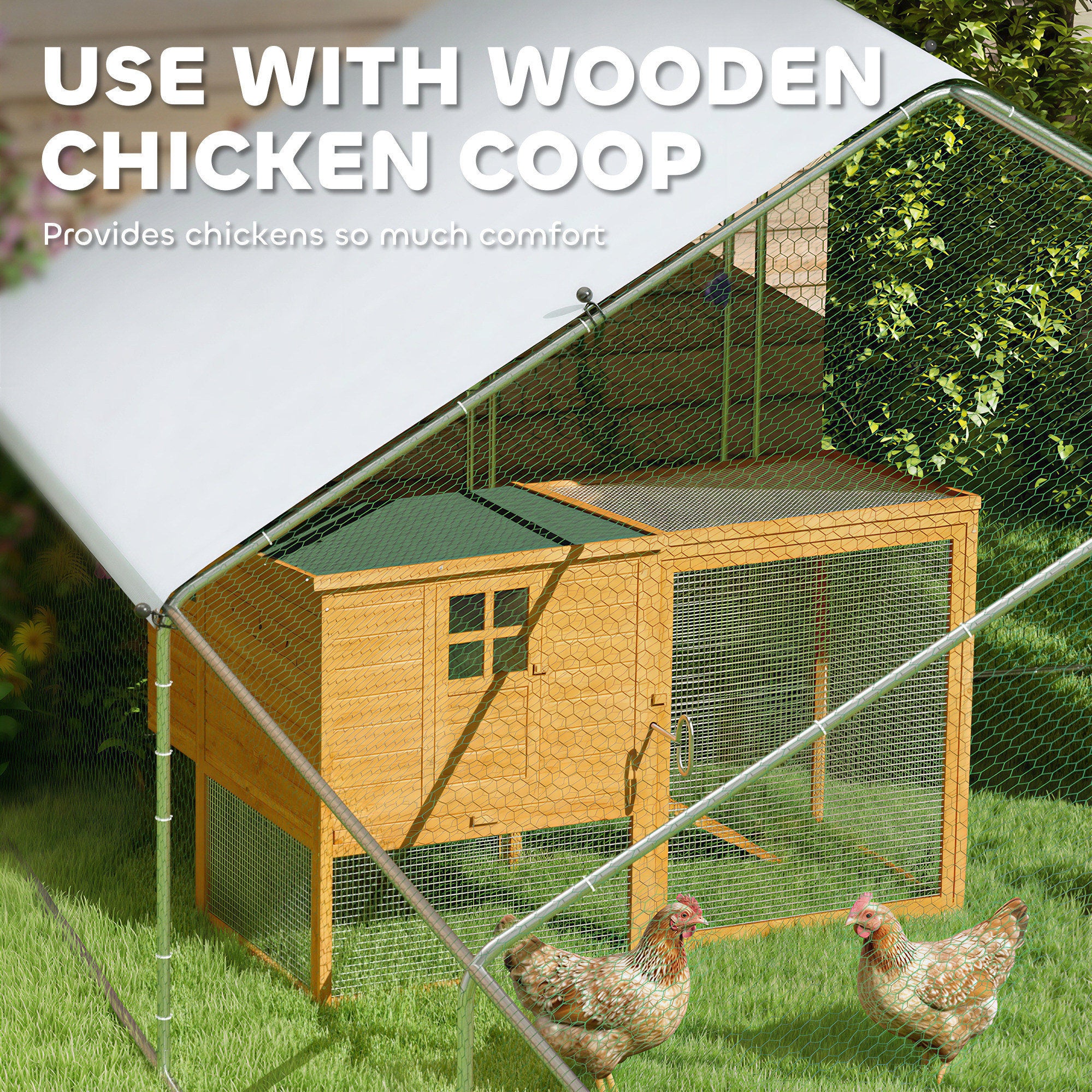 Large Chicken Coop with Waterproof and Anti-UV Cover, Spire Shaped for Outdoor and Yard Farm Use, 39' x 10' x 6.4' - Silver - Image 5