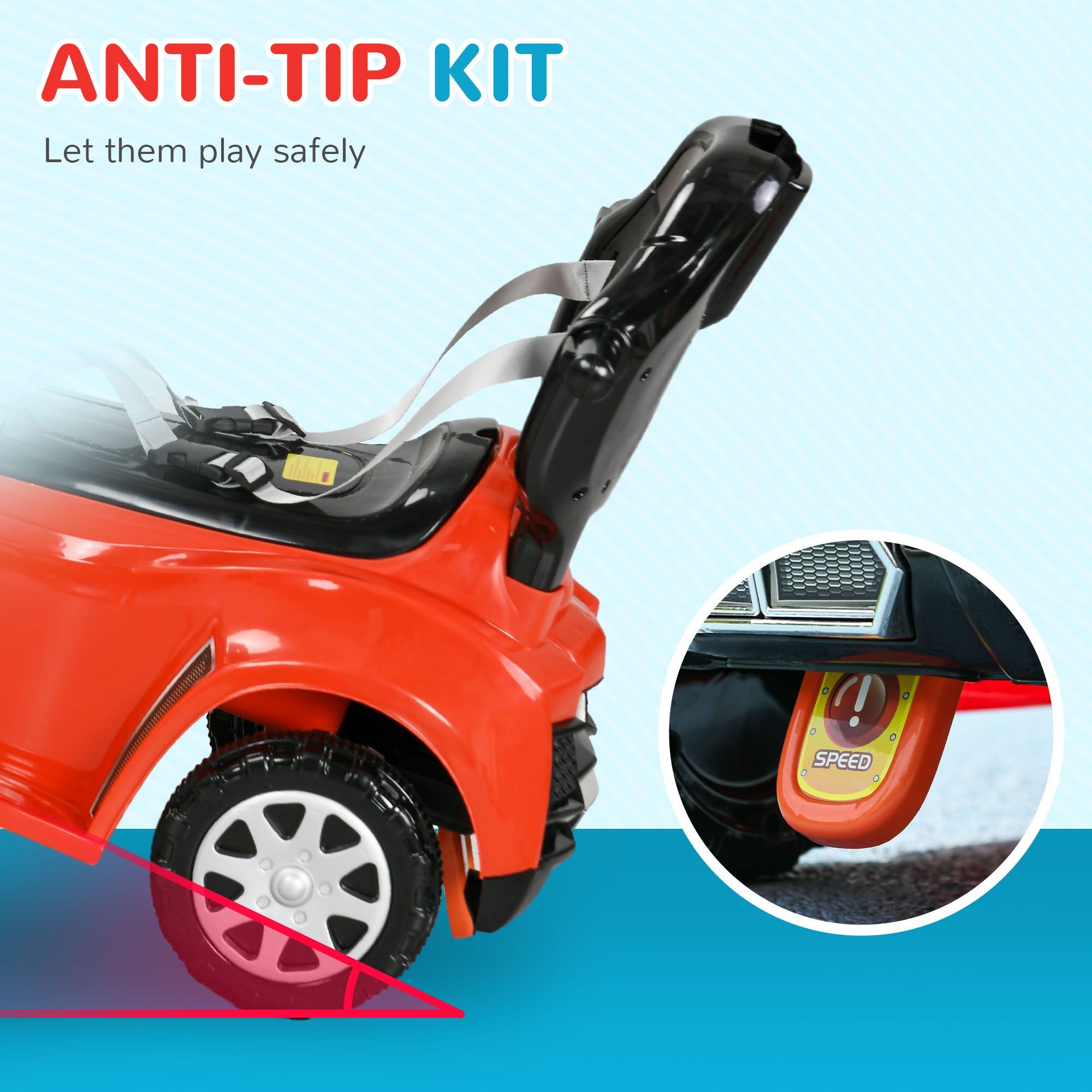 3 in 1 Push Car Sliding Car with Removable Handle, Music, Horn, Canopy, Safety Guardrail, Red