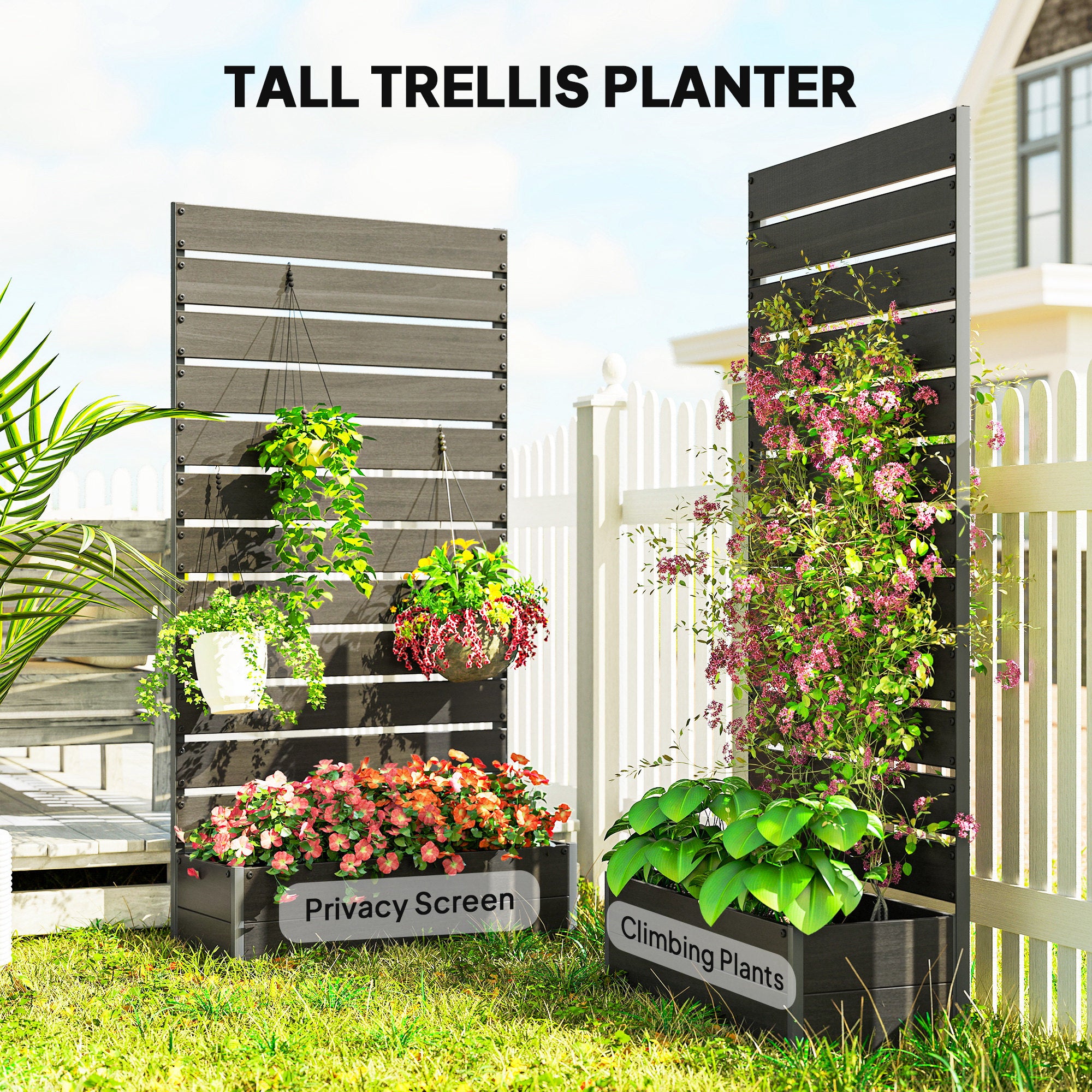 Trellis Planter for Climbing Plants, Raised Garden Bed with Trellis, Planter Box for Outdoor Garden, Black - Black - Image 6