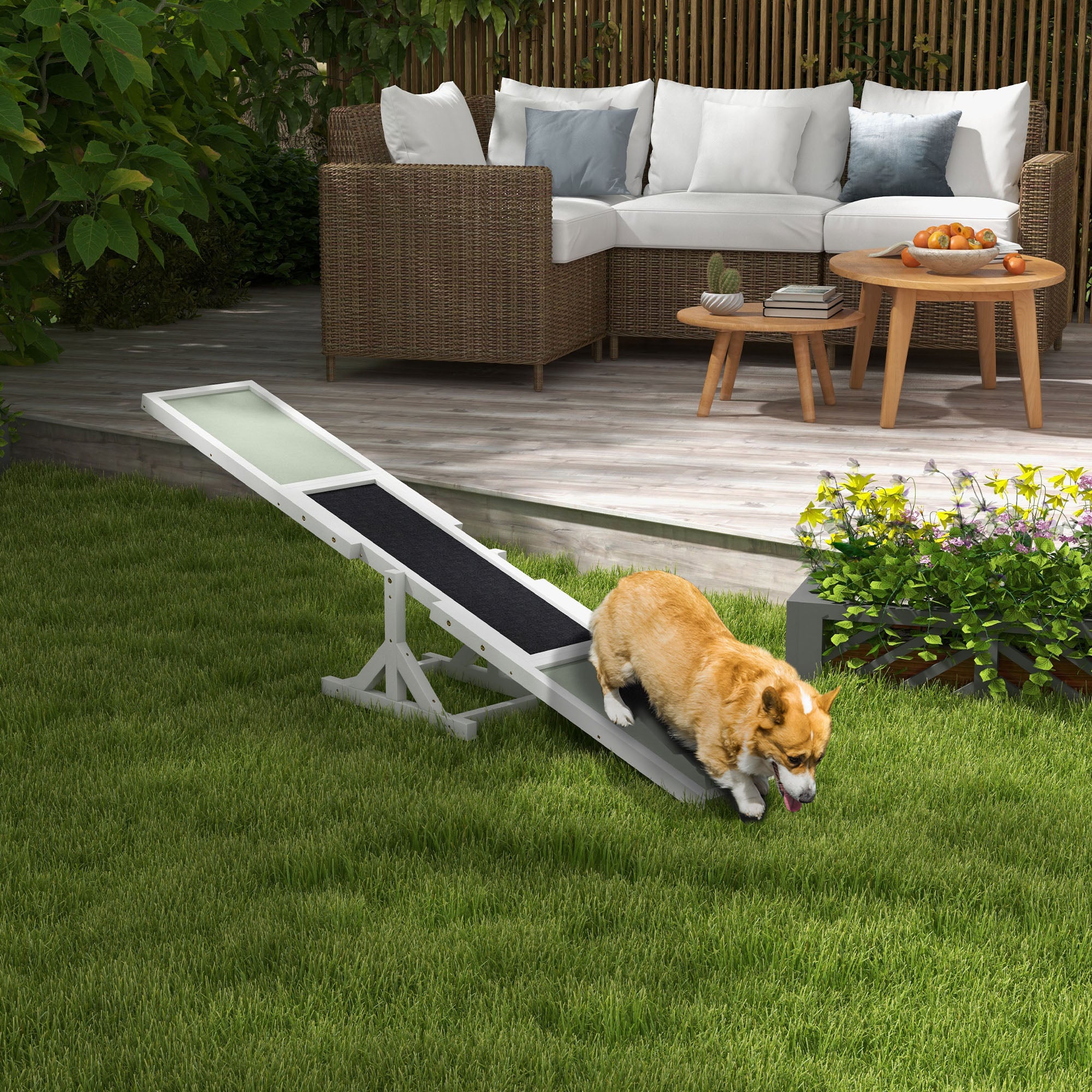 Wooden Dog Agility Seesaw for Training and Exercise, White - White - Image 2