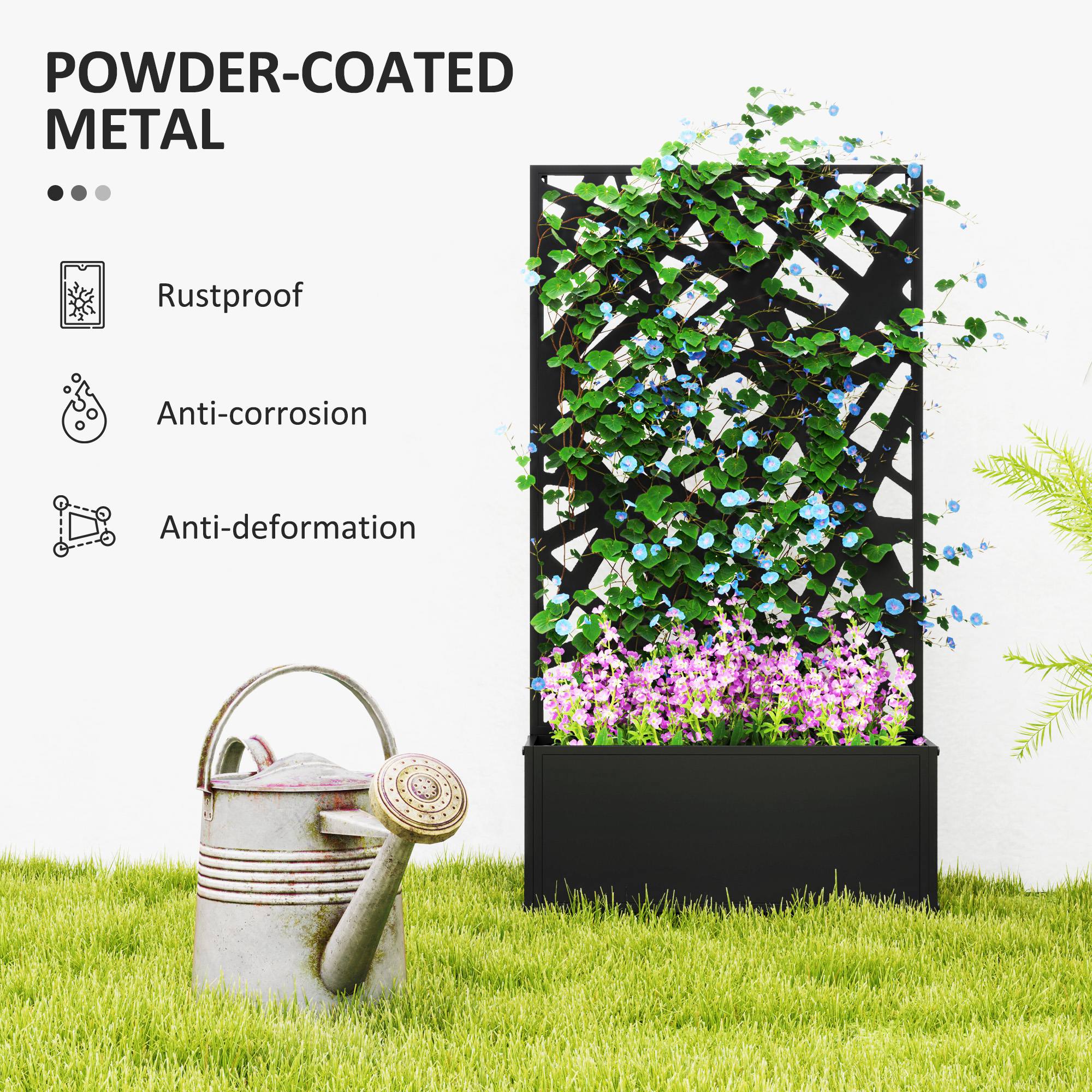Metal Planter Box Raised Garden Bed with Decorative Privacy Screen, Wall-mounted or Freestanding, 24" x 9.1" x 44.5" - Black - Image 6
