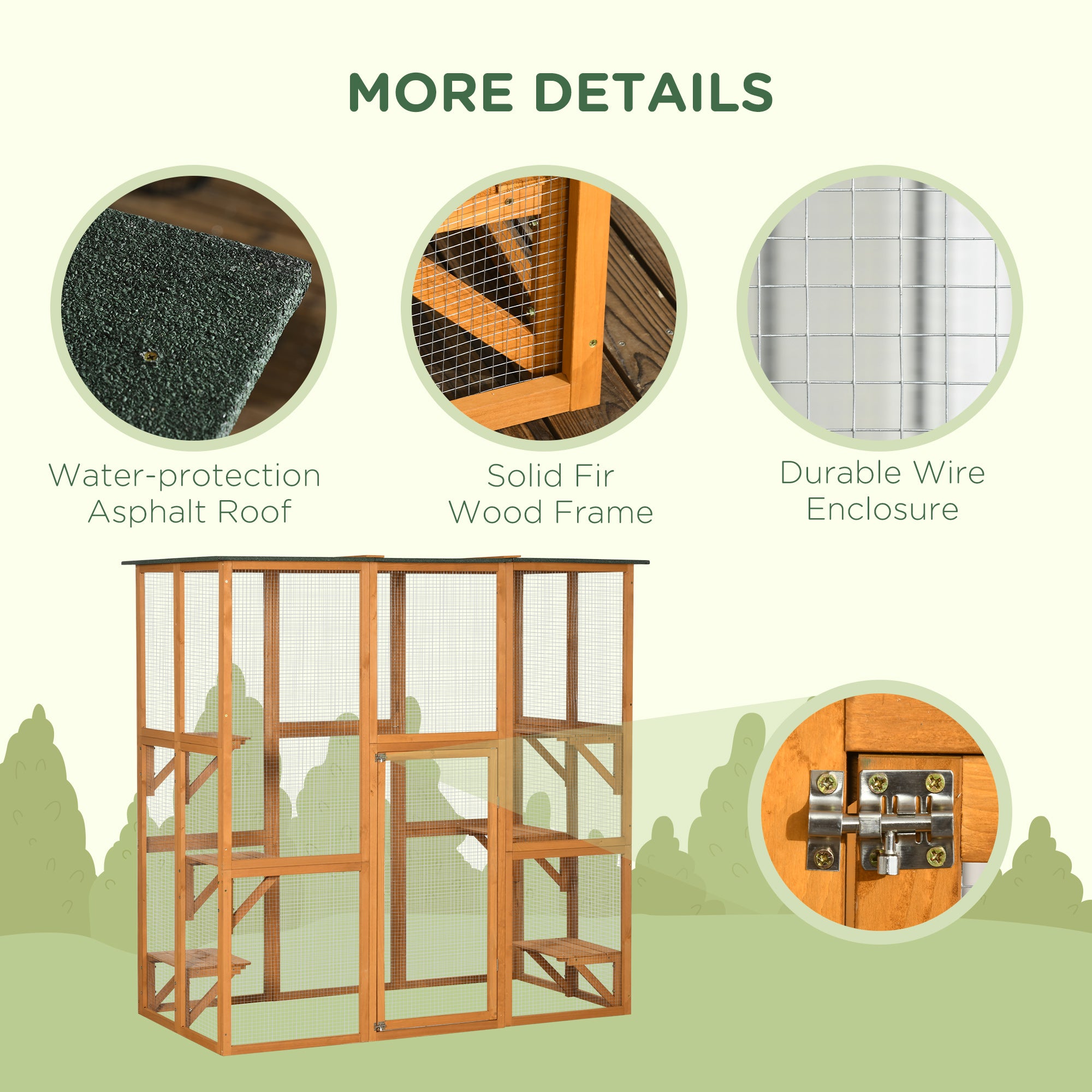 Outdoor Cat House Big Catio Wooden Feral Cat Shelter Enclosure with Large Spacious Interior, 6 High Ledges, Weather Protection Asphalt Roof, 71" L, Orange - Orange - Image 5