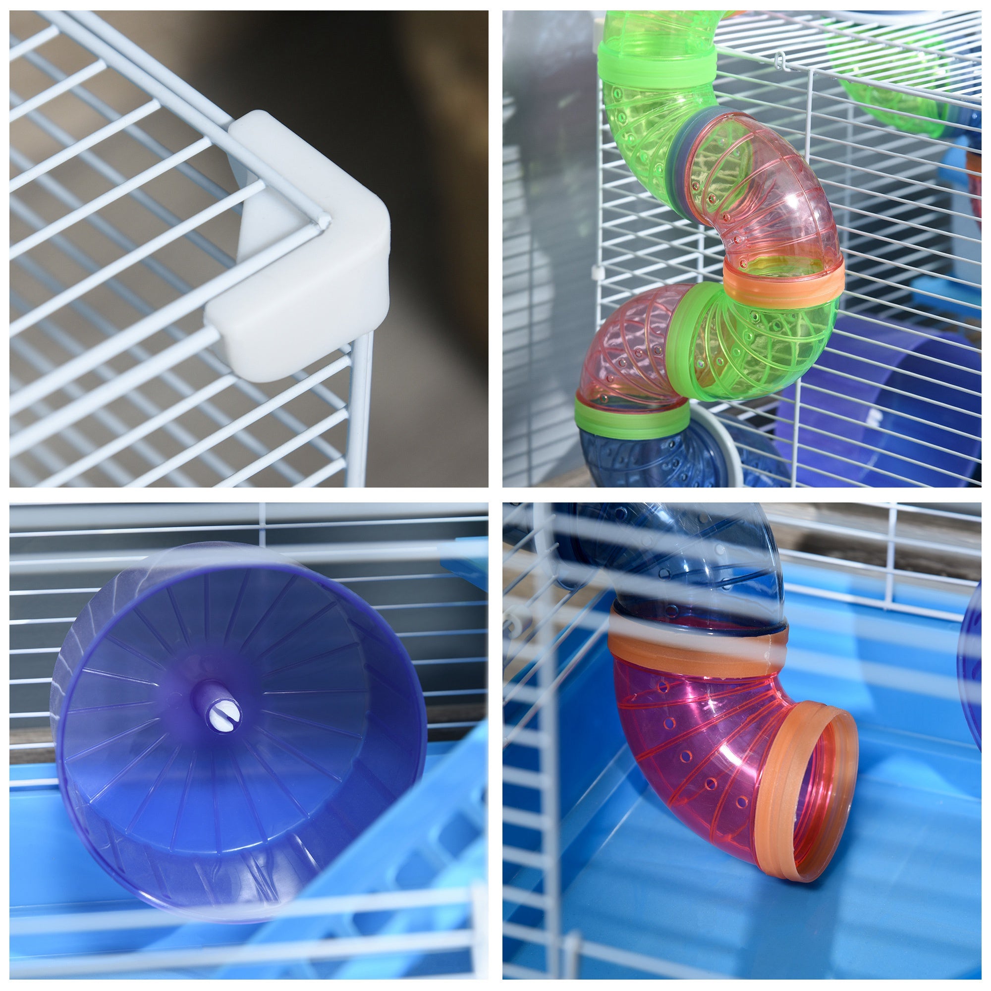 2-Level Hamster Cage Rodent Gerbil House Mouse Mice Rat Habitat Metal Wire with Exercise Wheel, Play Tubes, Water Bottle, Food Dishes, & Interior Ladder - Blue - Image 8