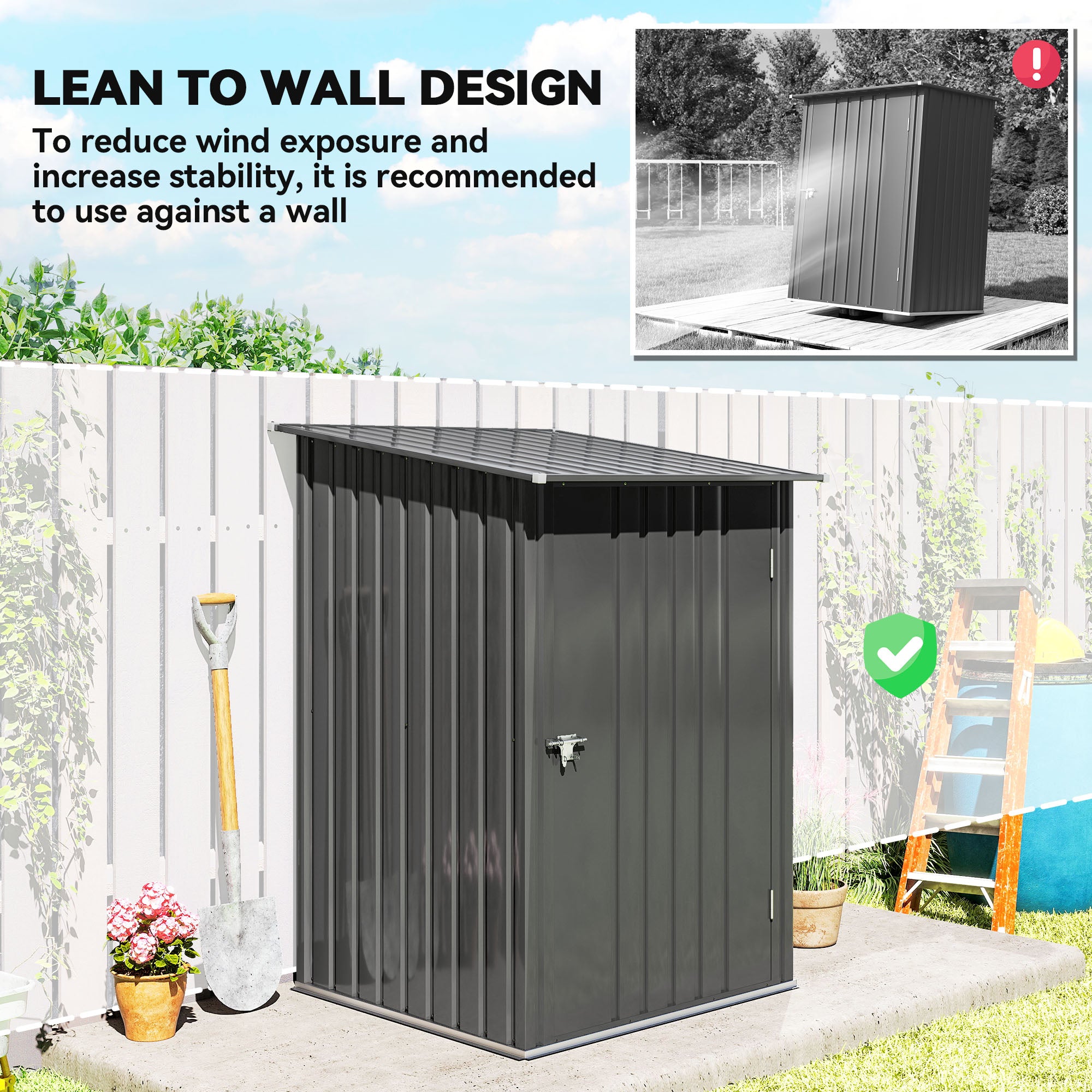Small Metal Garden Shed, 3.3' x 3.4', Galvanized Steel, Lockable Tool Shed for Patio, Backyard, Lawn, Dark Gray - Dark Gray - Image 6