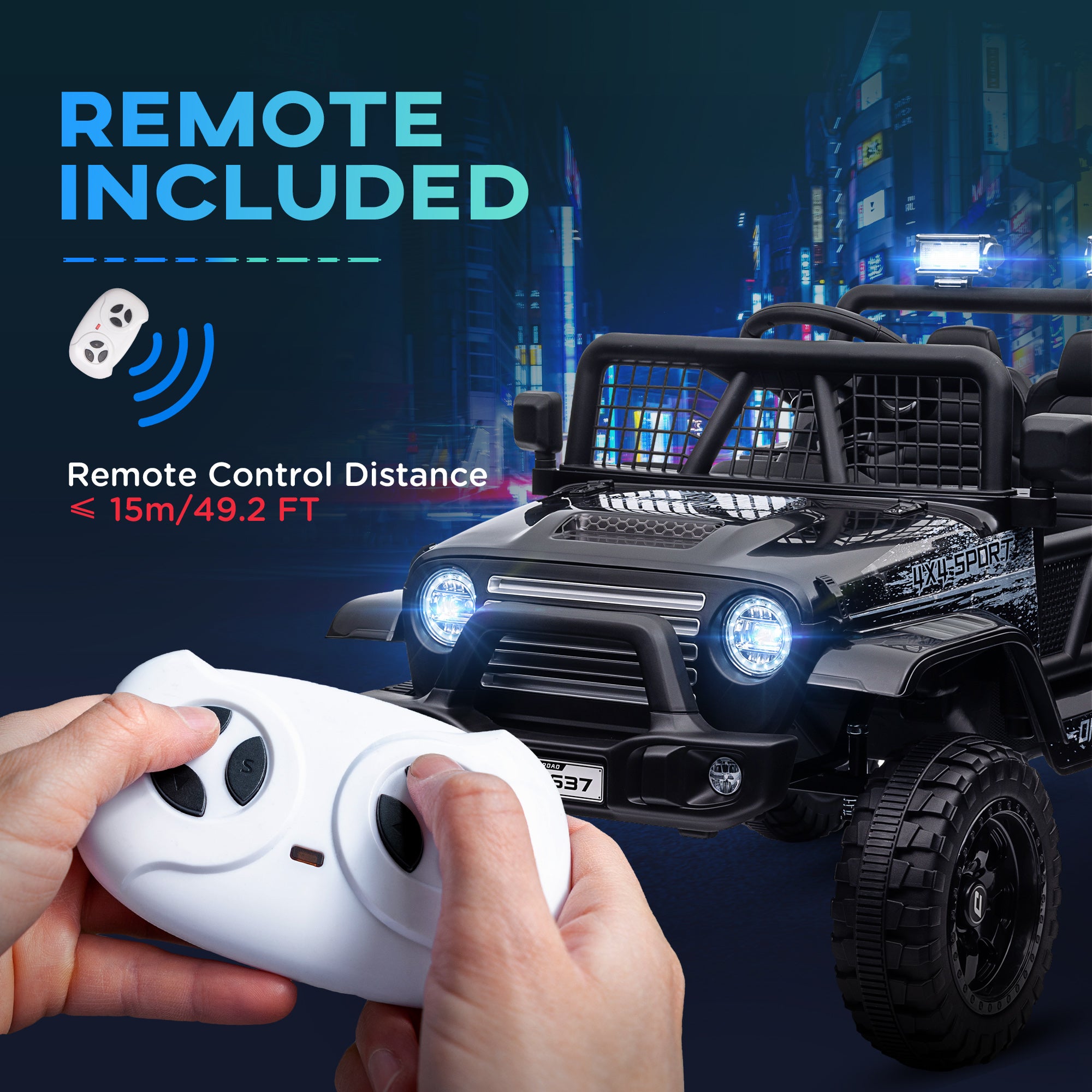 12V Ride on Car, Ride on Truck w/ Remote, 4 Suspension Wheels, 3 MPH Max Speed, Music, Horn & Lights, Black