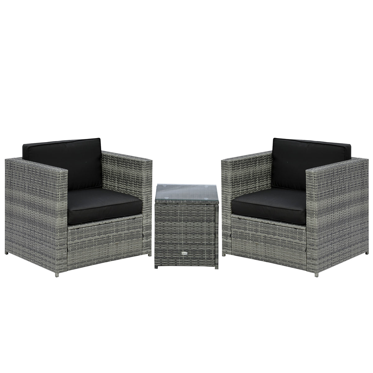 Wicker Bistro Patio Set, 2 Porch Chairs & Glass Table, Black