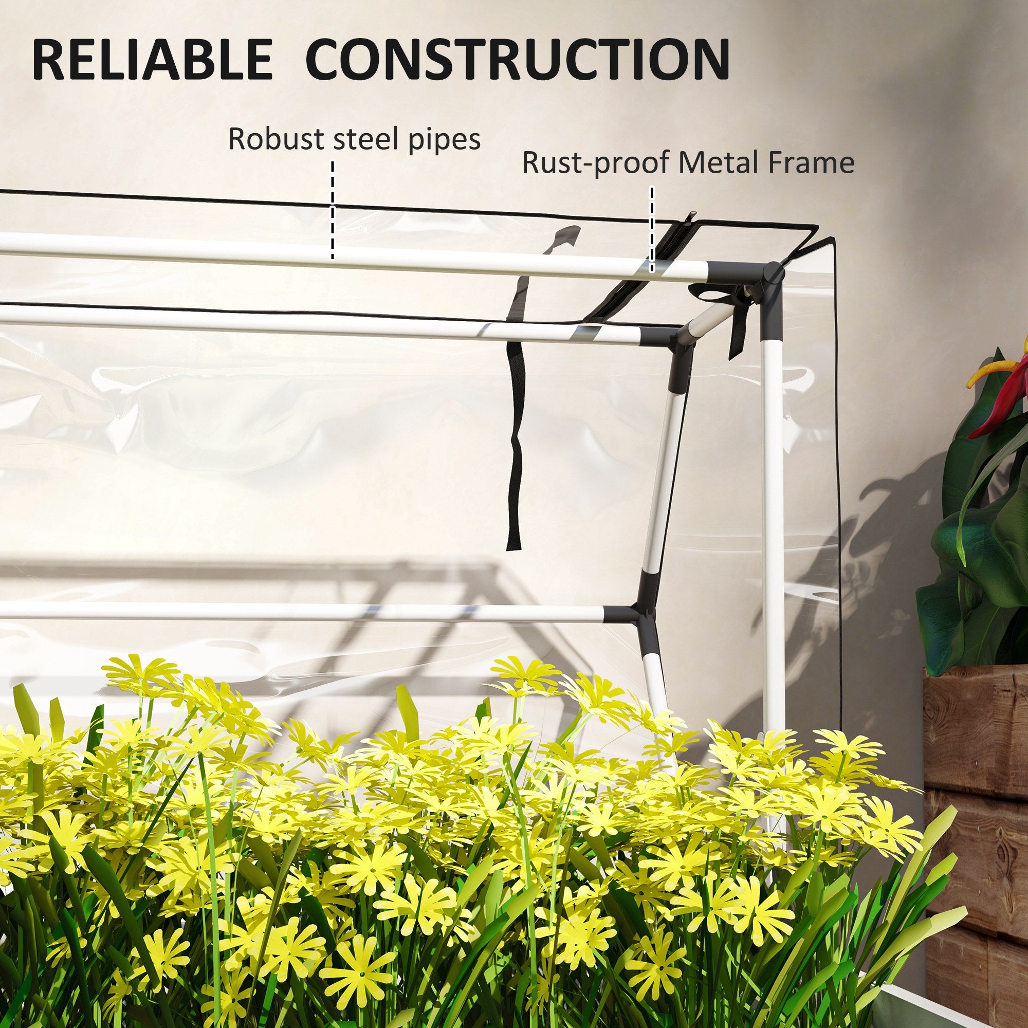 Elevated Garden Box with Greenhouse Cover, Raised Garden Bed with Legs and Drainage Hole for Vegetables, White - White - Image 7