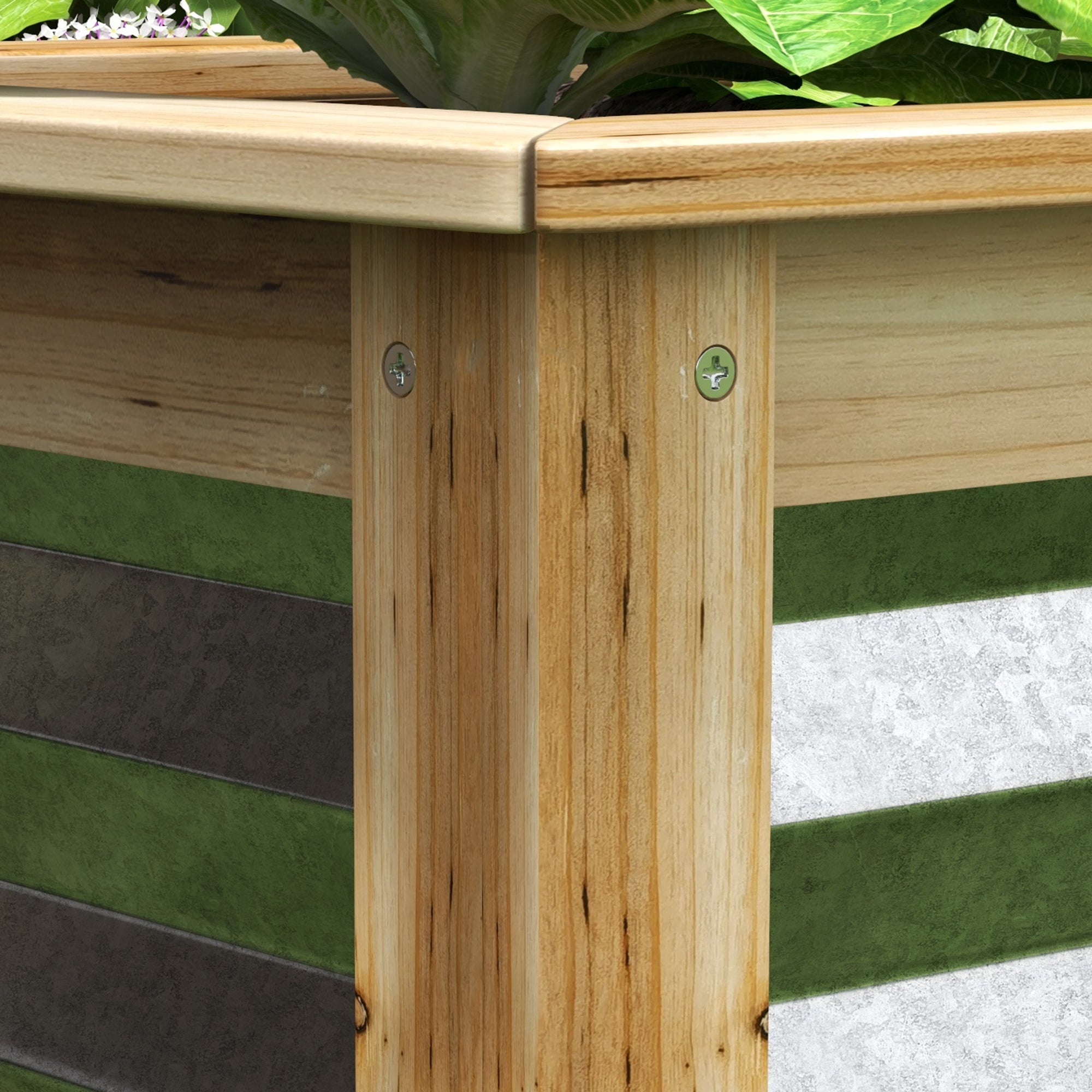 Raised Garden Bed, Planter Box, Metal and Wood Combined, for Growing Flowers, Herbs and Vegetables - Silver, Natural - Image 8
