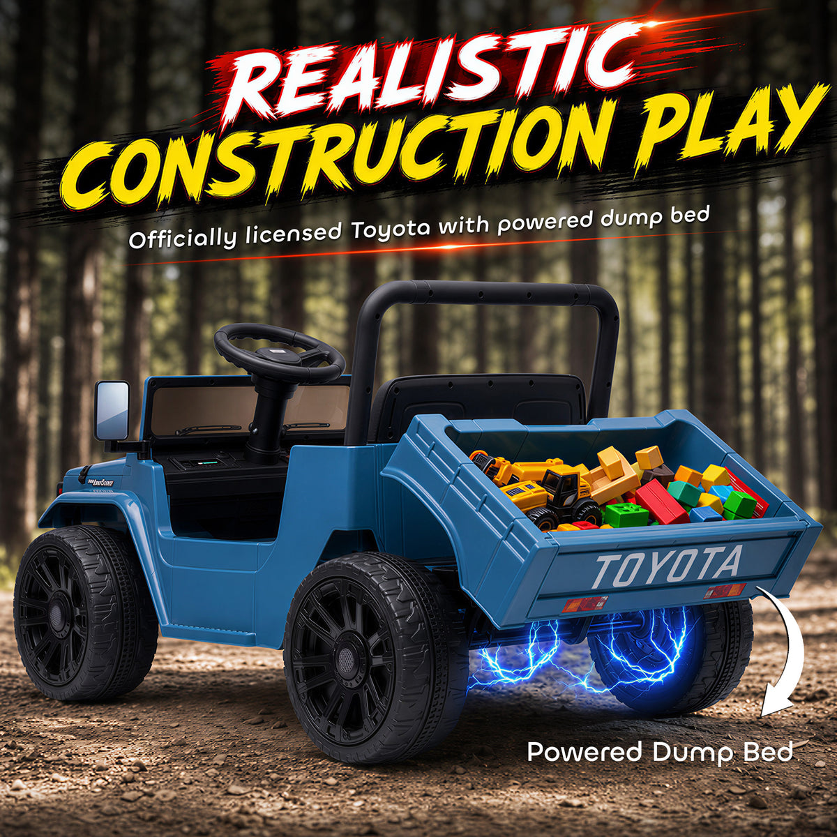 Licensed Toyota FJ45 Pick Up Ride on Truck, 24V Kids Electric Car with Dual Motors, Up to 3.7MPH for Kids 3-8 Years Blue