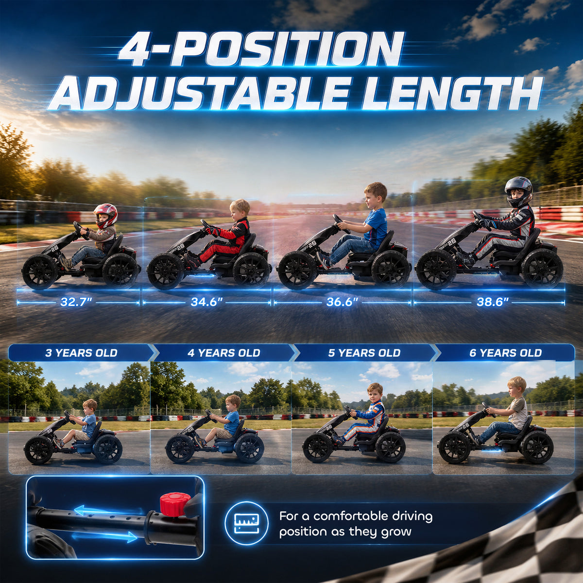 12V Electric Go Kart for Kids with Dual Motors, Adjustable Seat, Soft Start, LED Lights, EVA Wheels, for Age 3-6, Black