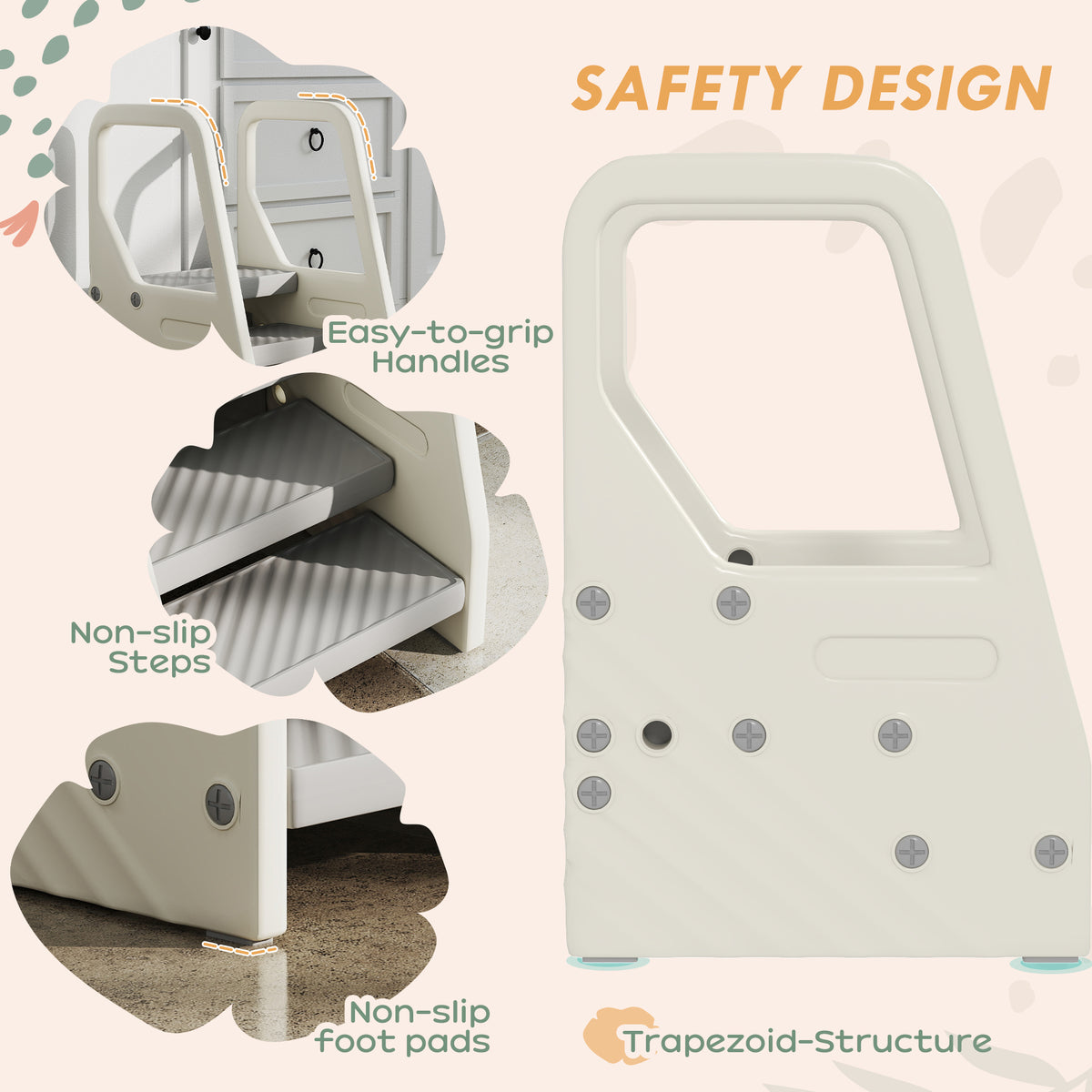 Qaba Adjustable 3 Step Toddler Tower with Handles, Non-slip Surface & Foot Pads, Gray
