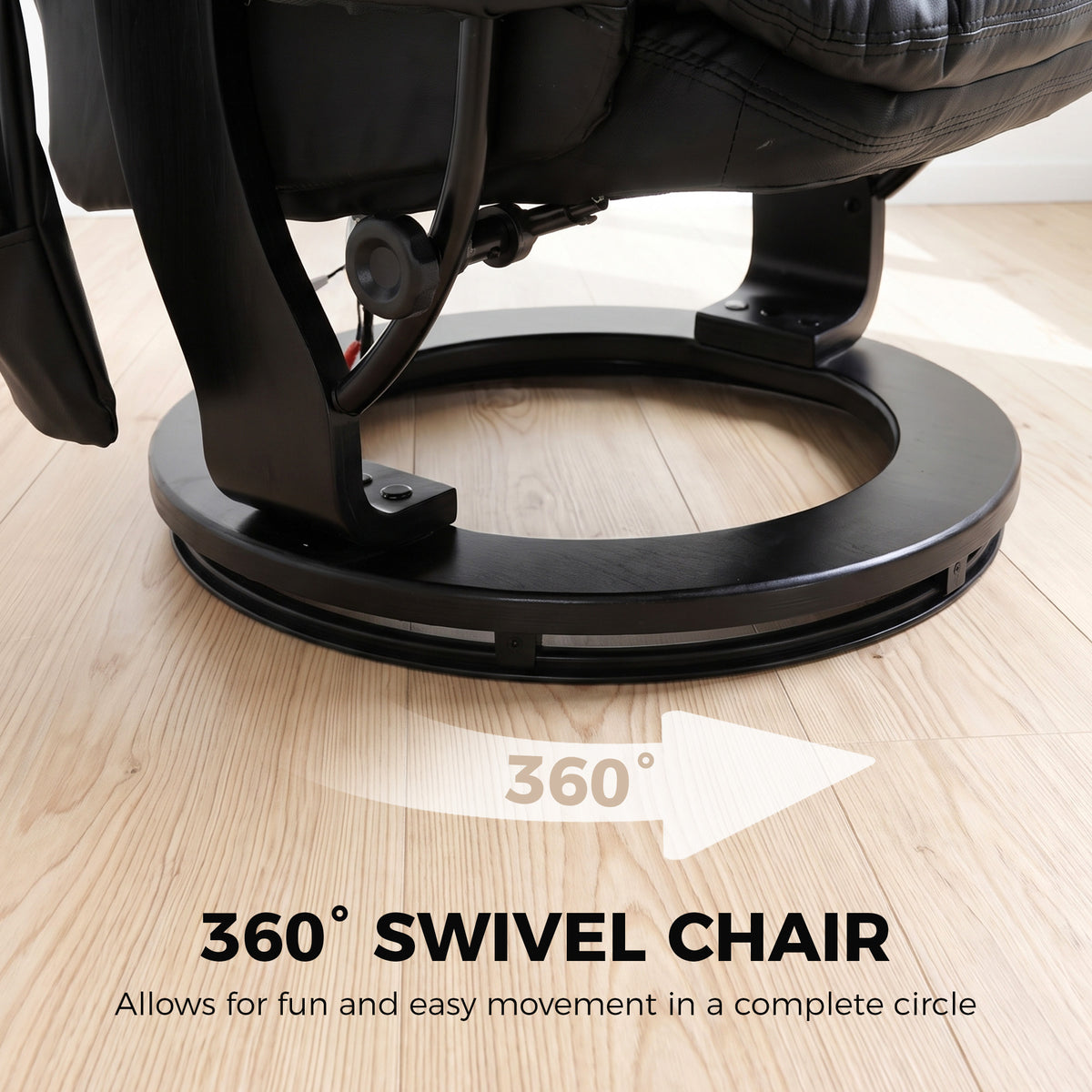 PU Leather Massage Recliner Chair with Ottoman, 10-Point Vibration, Swivel Armchair, Black