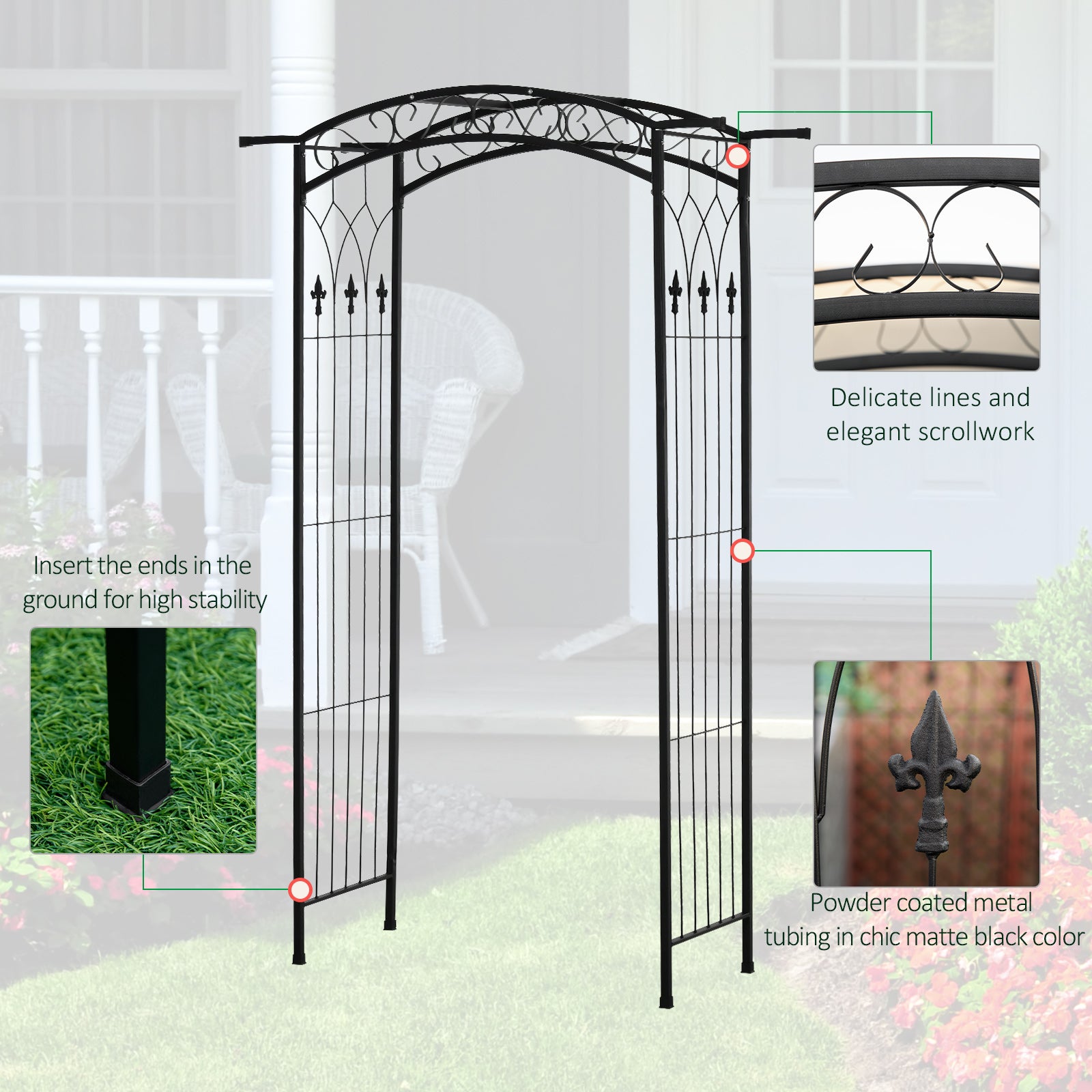 7Ft Garden Arch Arbor, Metal Arch Trellis for Climbing Vines, Garden Archway for Wedding, Bridal Party, Ceremony - Matte Black - Image 4