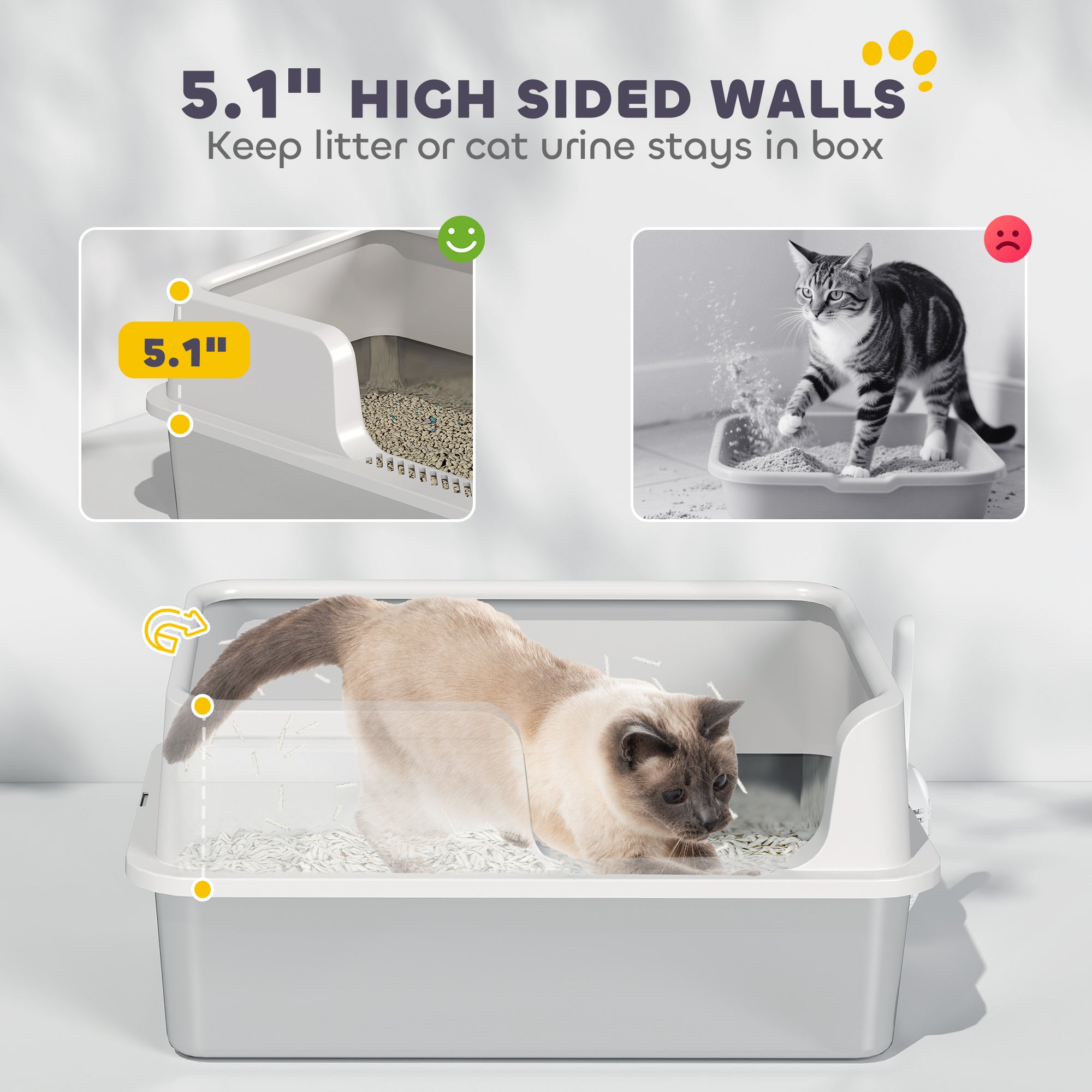 Stainless Steel Litter Box with High Side, Scoop, Easy Cleaning & Anti-Urine Leakage, for Big Cats, Light Gray - Light Gray - Image 4