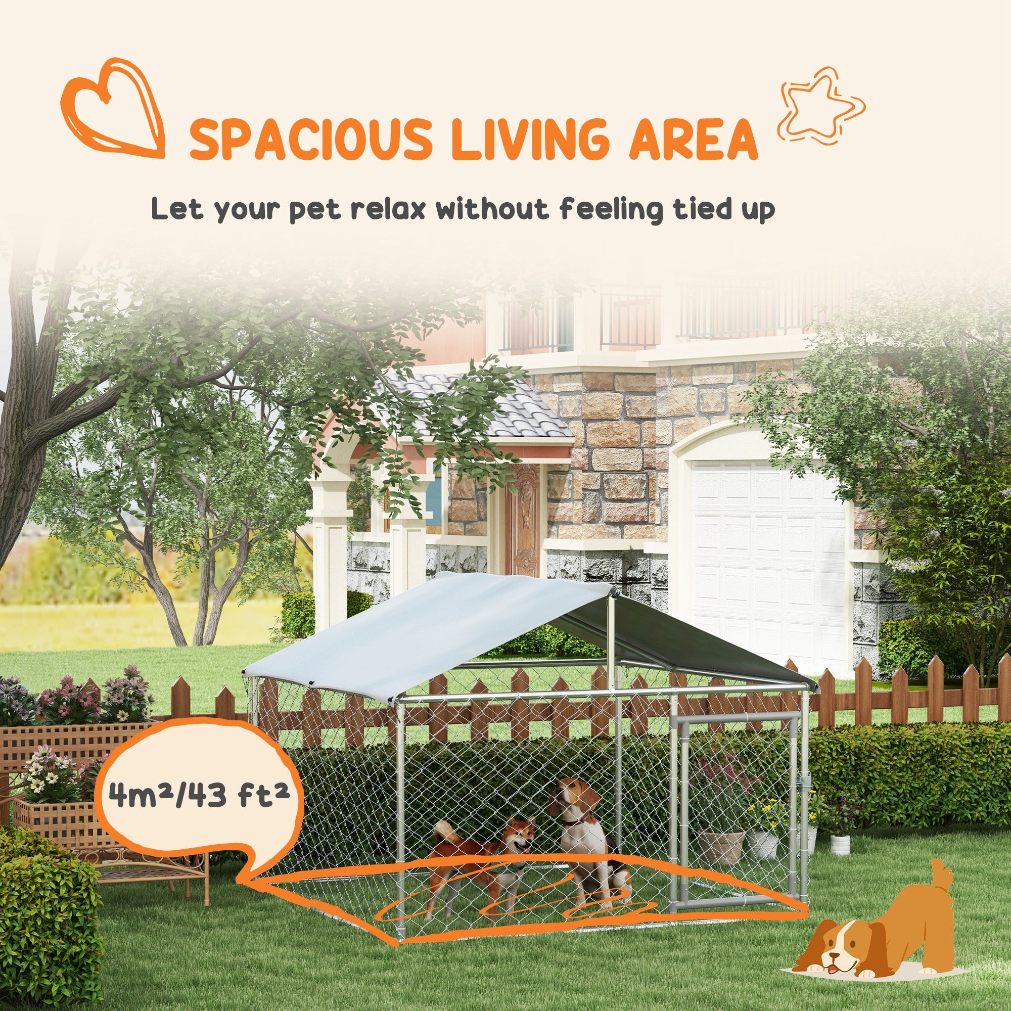 6.6' x 6.6' x 4.9' Dog Kennel Outdoor for Small Medium Dogs with Waterproof Roof, Silver - Silver - Image 5