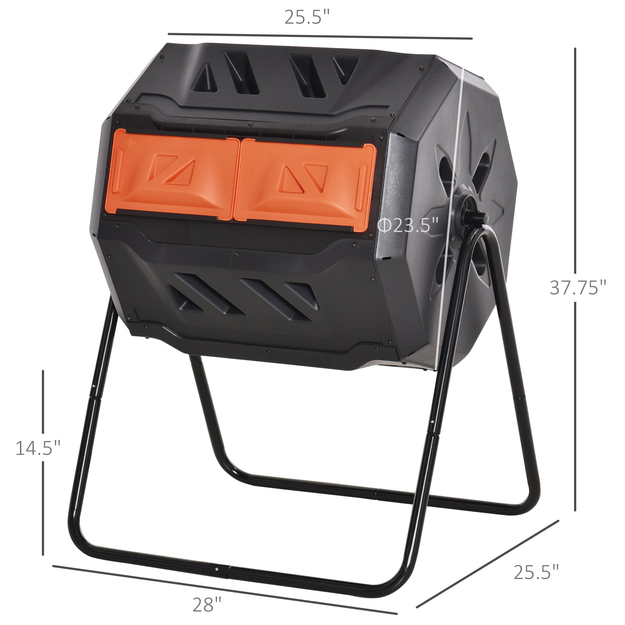 Tumbling Compost Bin Outdoor 360° Dual Chamber Rotating Composter 43 Gallon, Orange - Orange - Image 3
