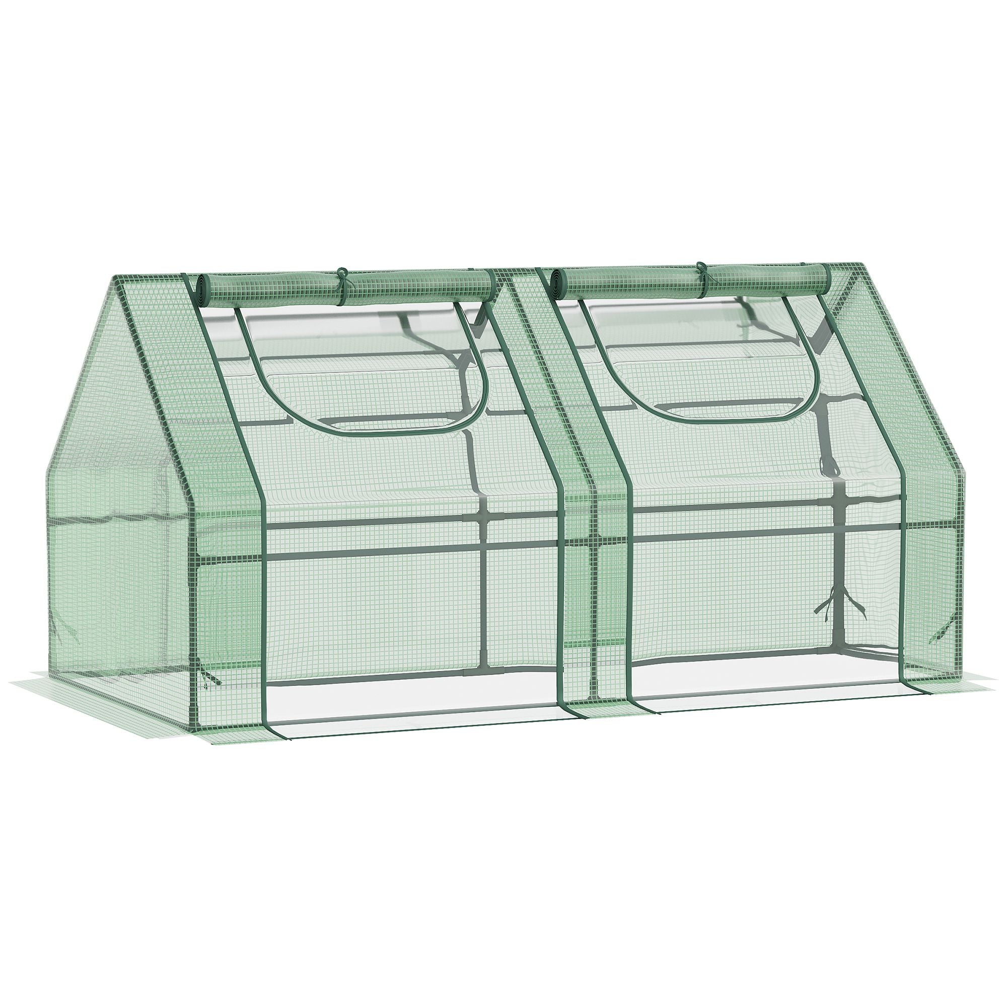 6' x 3' x 3' Portable Greenhouse, Garden Hot House with Two PE/PVC Covers and 2 Roll Up Windows, Green - Green
