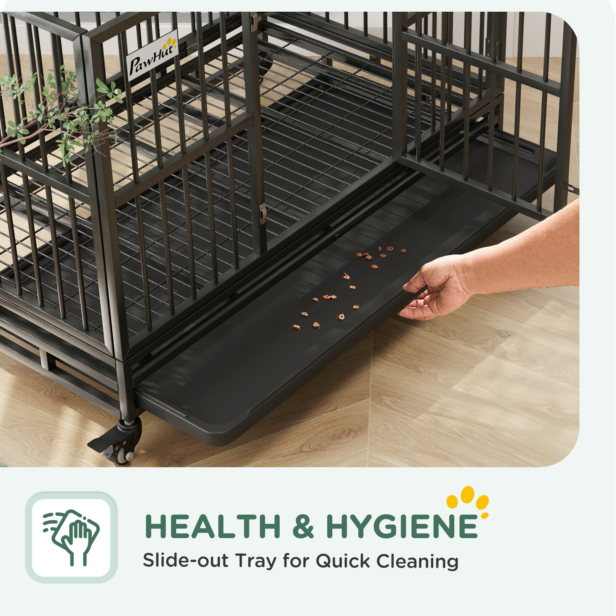 48" Heavy Duty Dog Crate Metal Cage Kennel with Lockable Wheels, Double Door and Removable Tray, gray - Gray - Image 6