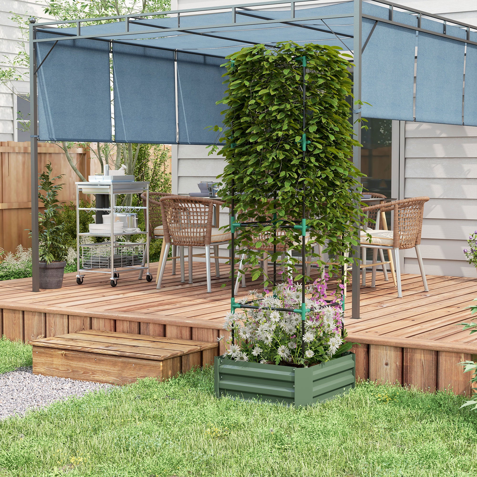 Galvanized Planter Box, 24" x 24" x 73.5" Raised Garden Bed with Tomato Cage for Climbing Vines, Green - Green - Image 7