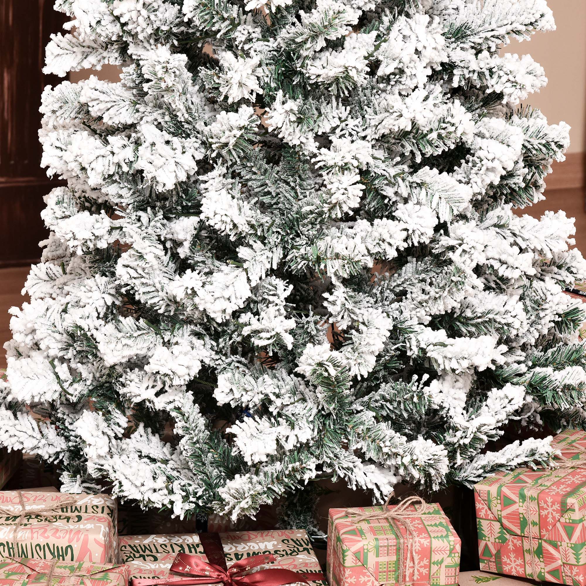 7.5ft Pre-Lit Snow-Flocked Slim Douglas Fir Artificial Christmas Tree with Realistic Branches, 350 LED Lights and 641 Tips