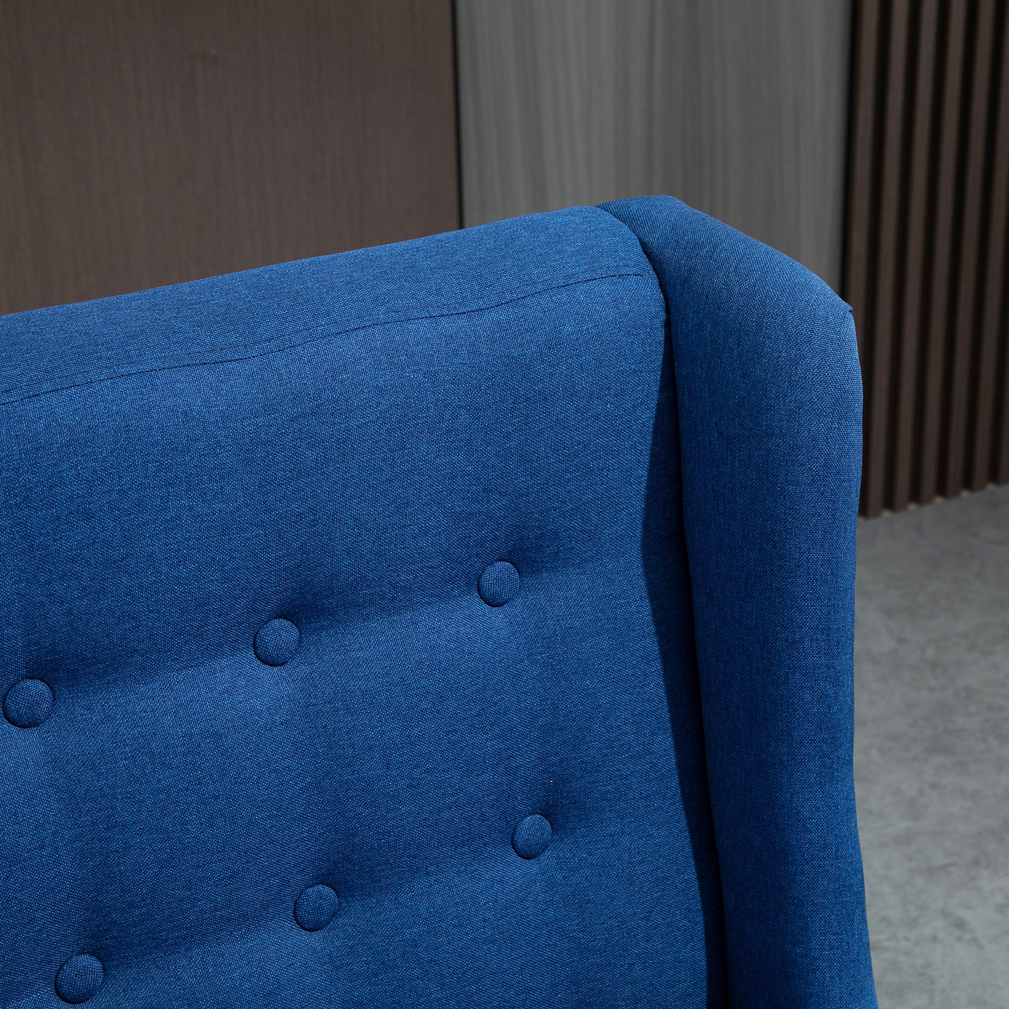 Armless Couch Wingback Double Sofa Linen Fabric Upholstery Button Tufted Loveseat Modern Living Room Settee, Blue